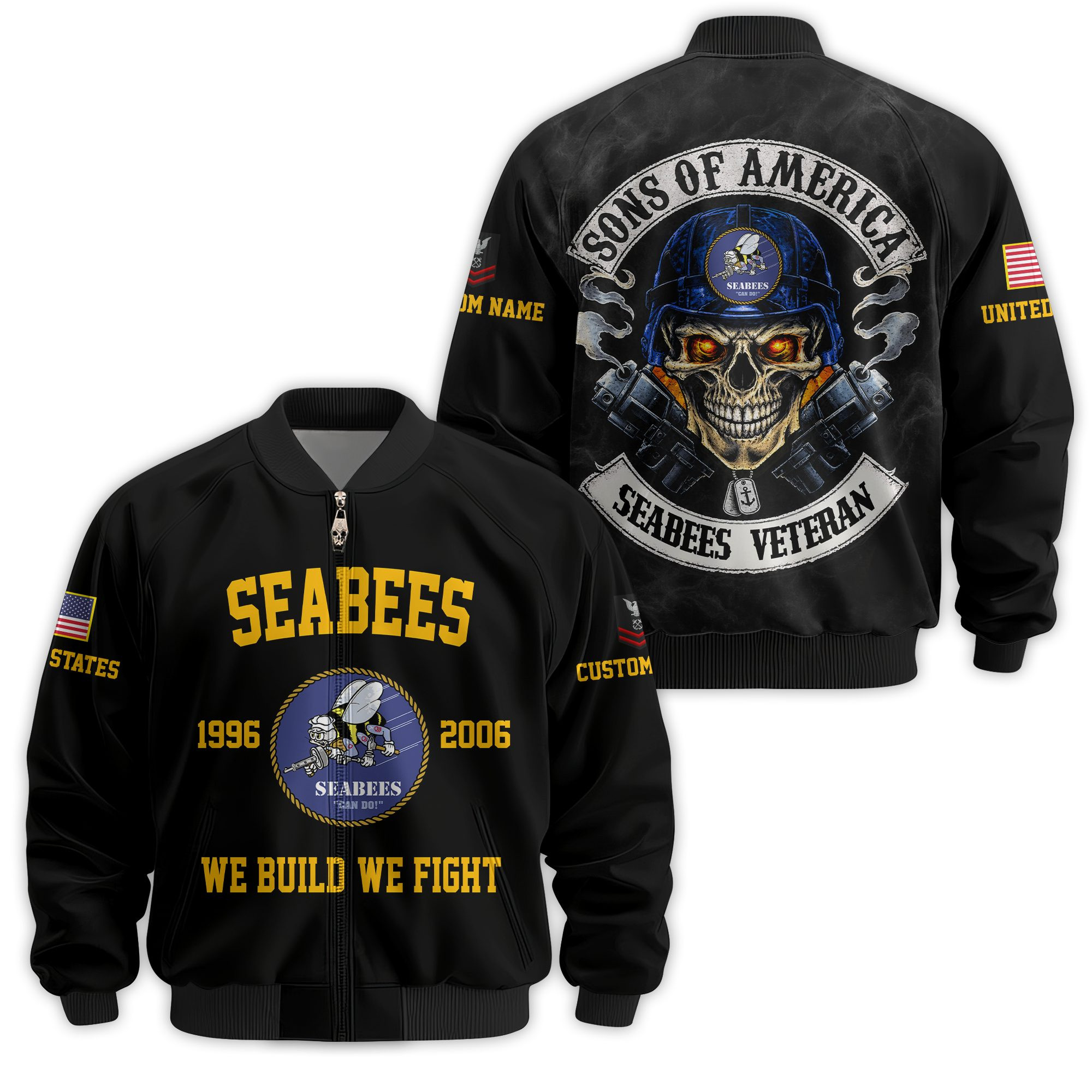 Premium Custom US Seabees Veteran Bomber Jacket VPVC811189, Waterproof Windbreaker Coat, Seabees Veteran Gift, Veterans Day Gift