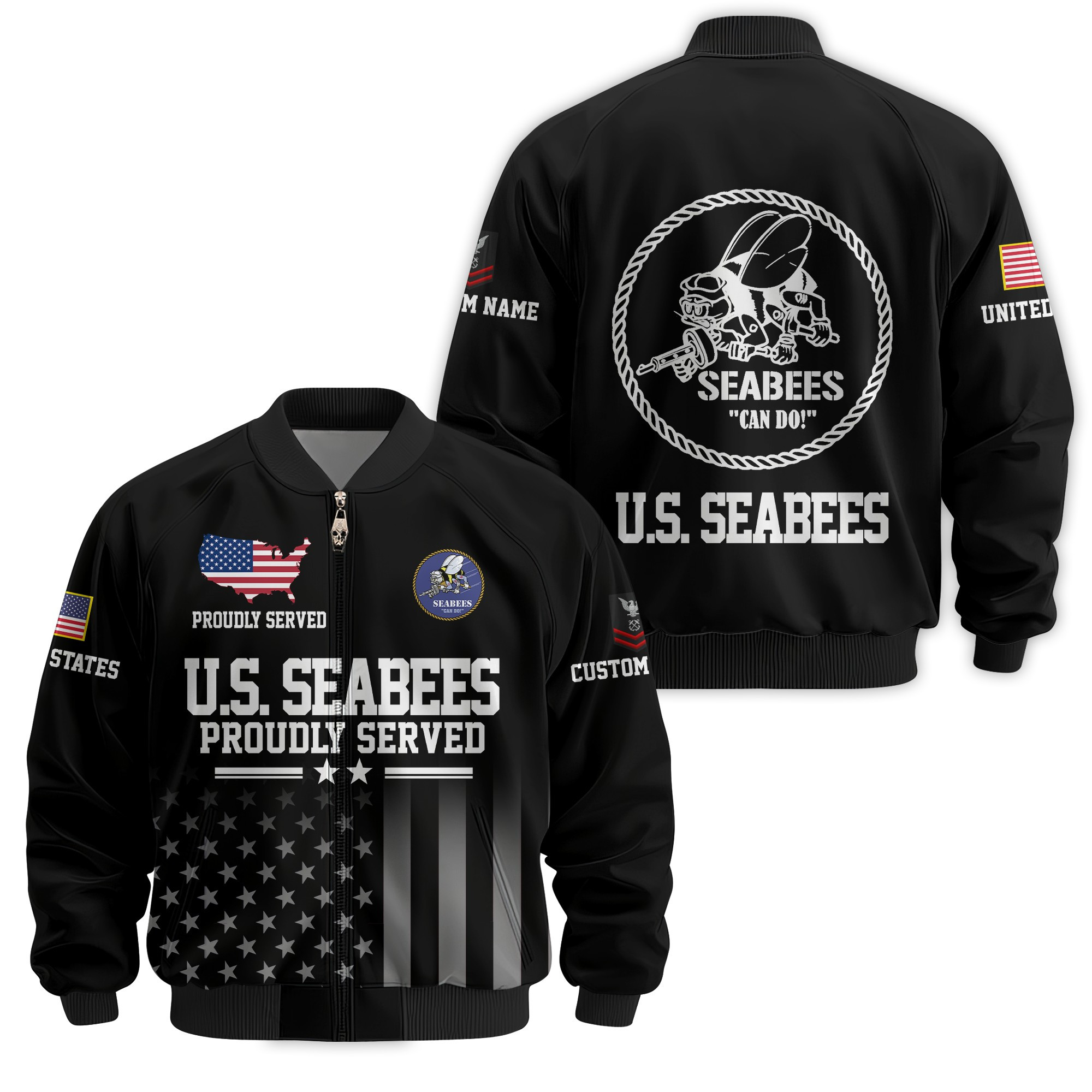 Premium Custom US Seabees Veteran Bomber Jacket VPVC811169, Waterproof Windbreaker Coat, Seabees Veteran Gift, Veterans Day Gift