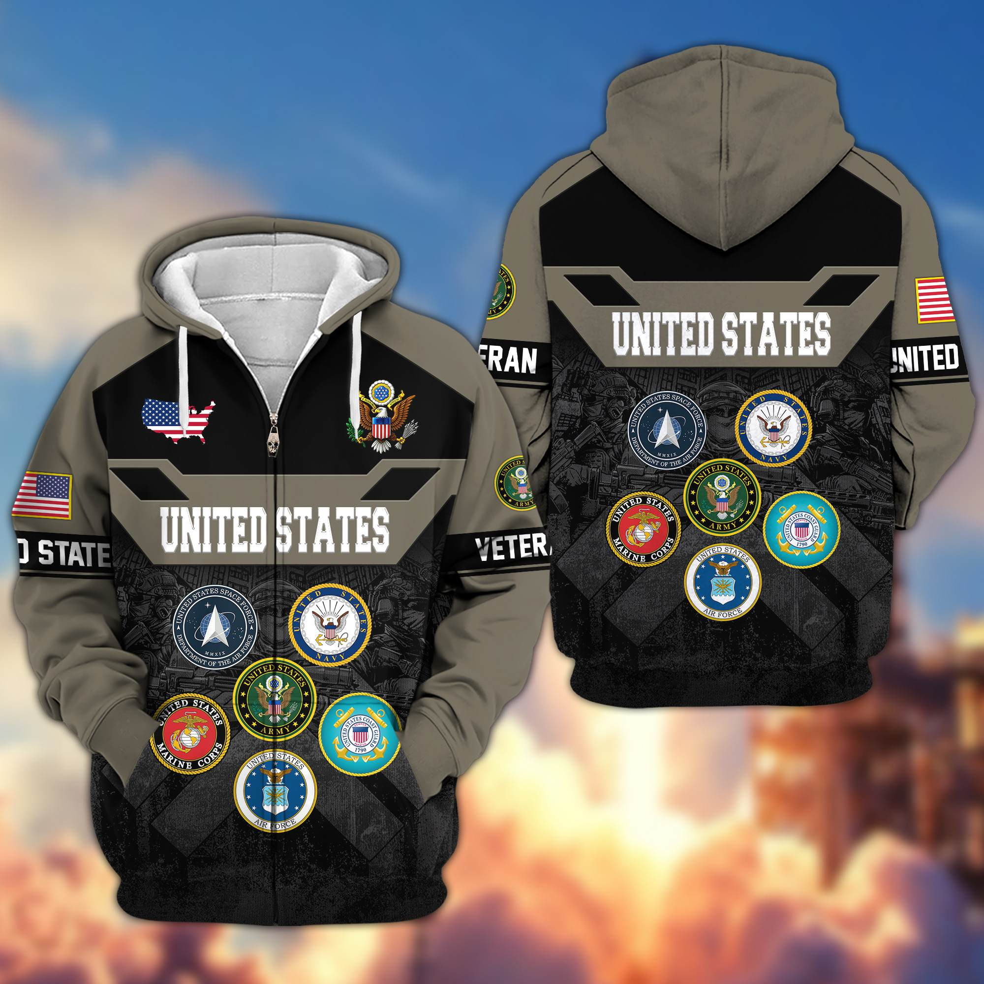 Premium US Military Zip Up Hoodie DPVC140910