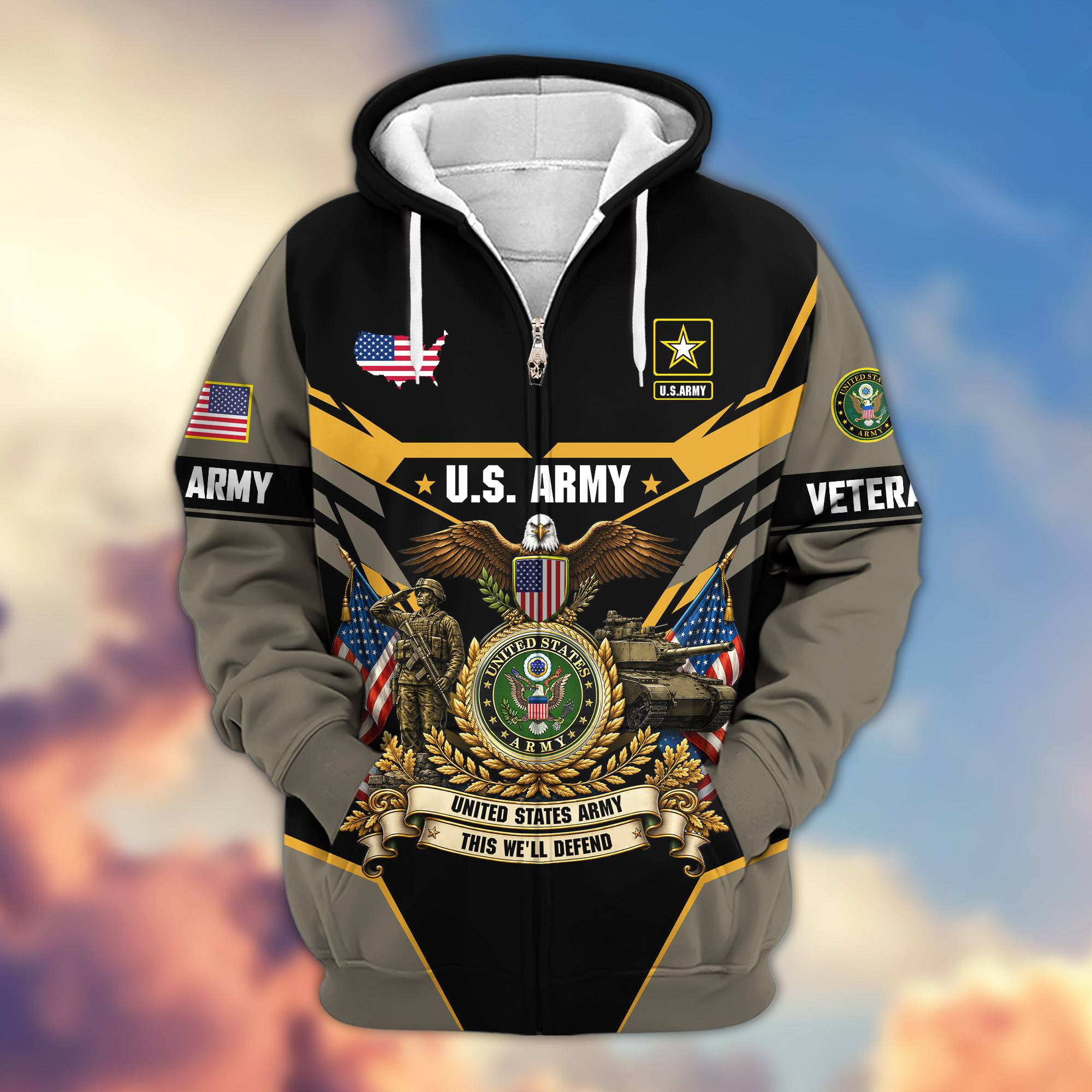 Premium US Veterans Zip Up Hoodie BTTN140921, Gifts For US Veterans, Gifts For Veterans Day