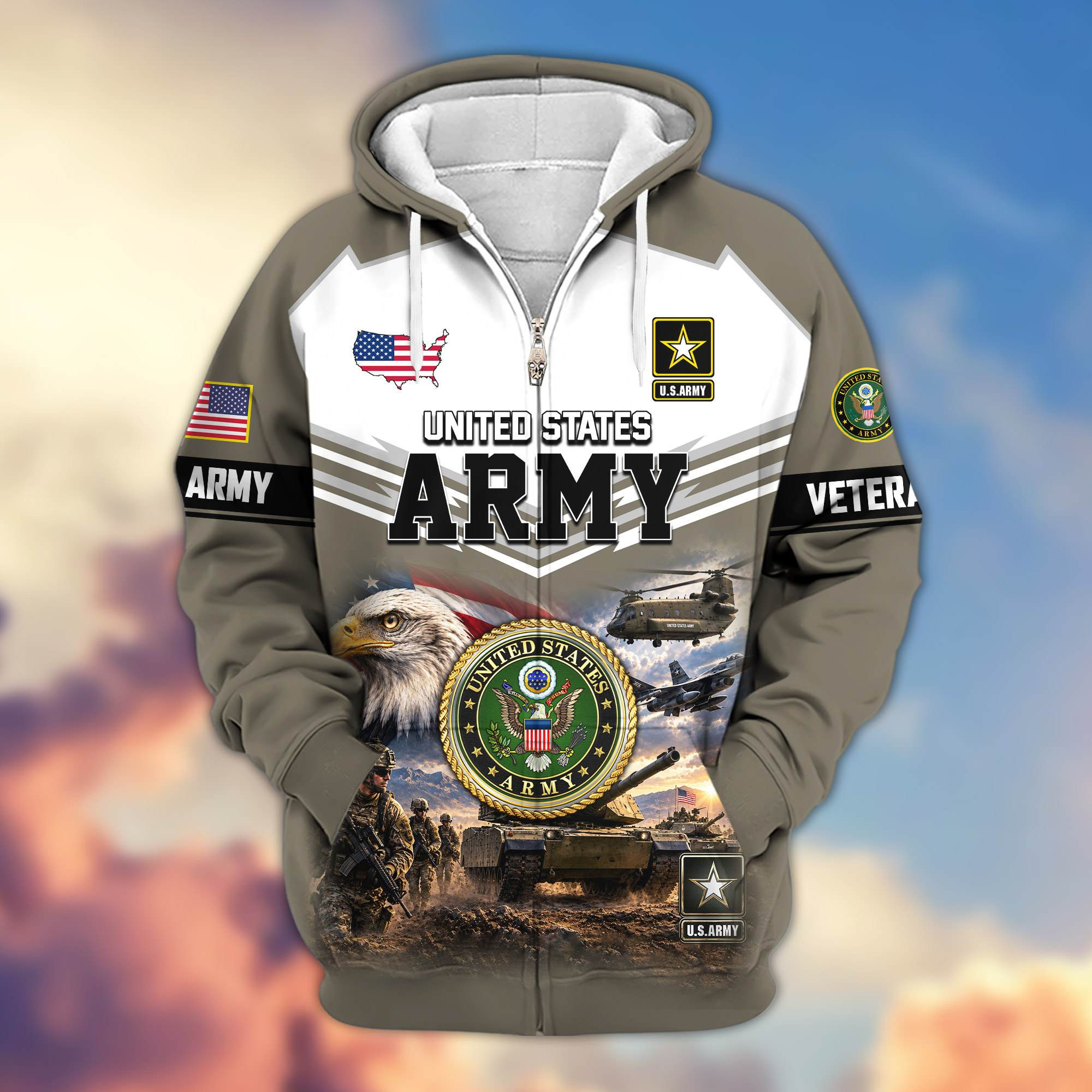 Premium US Veterans Zip Up Hoodie BTTN150921, Gifts For US Veterans, Gifts For Veterans Day