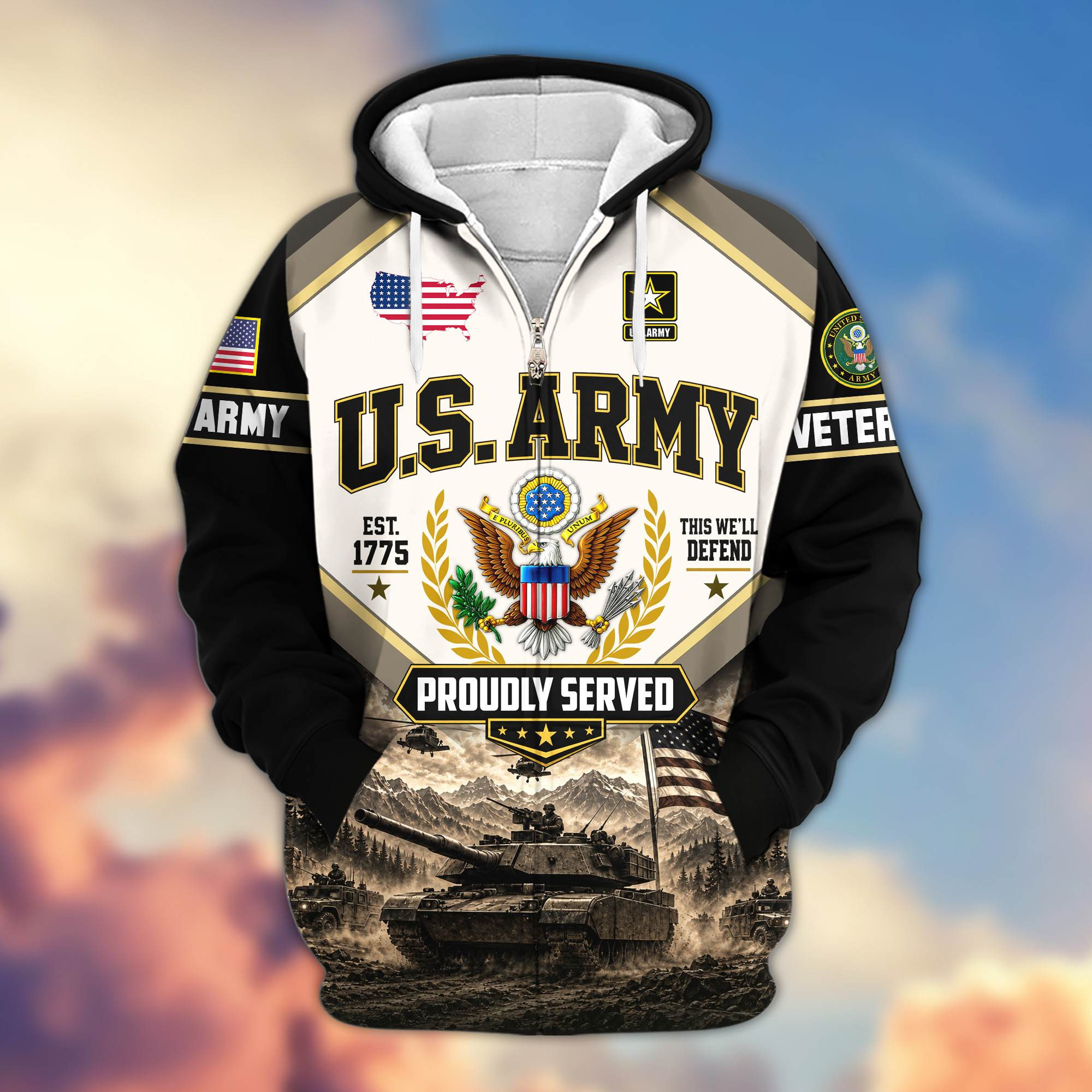 Premium US Veterans Zip Up Hoodie CPHN150911, Gifts For US Veterans, Gifts For Veterans Day