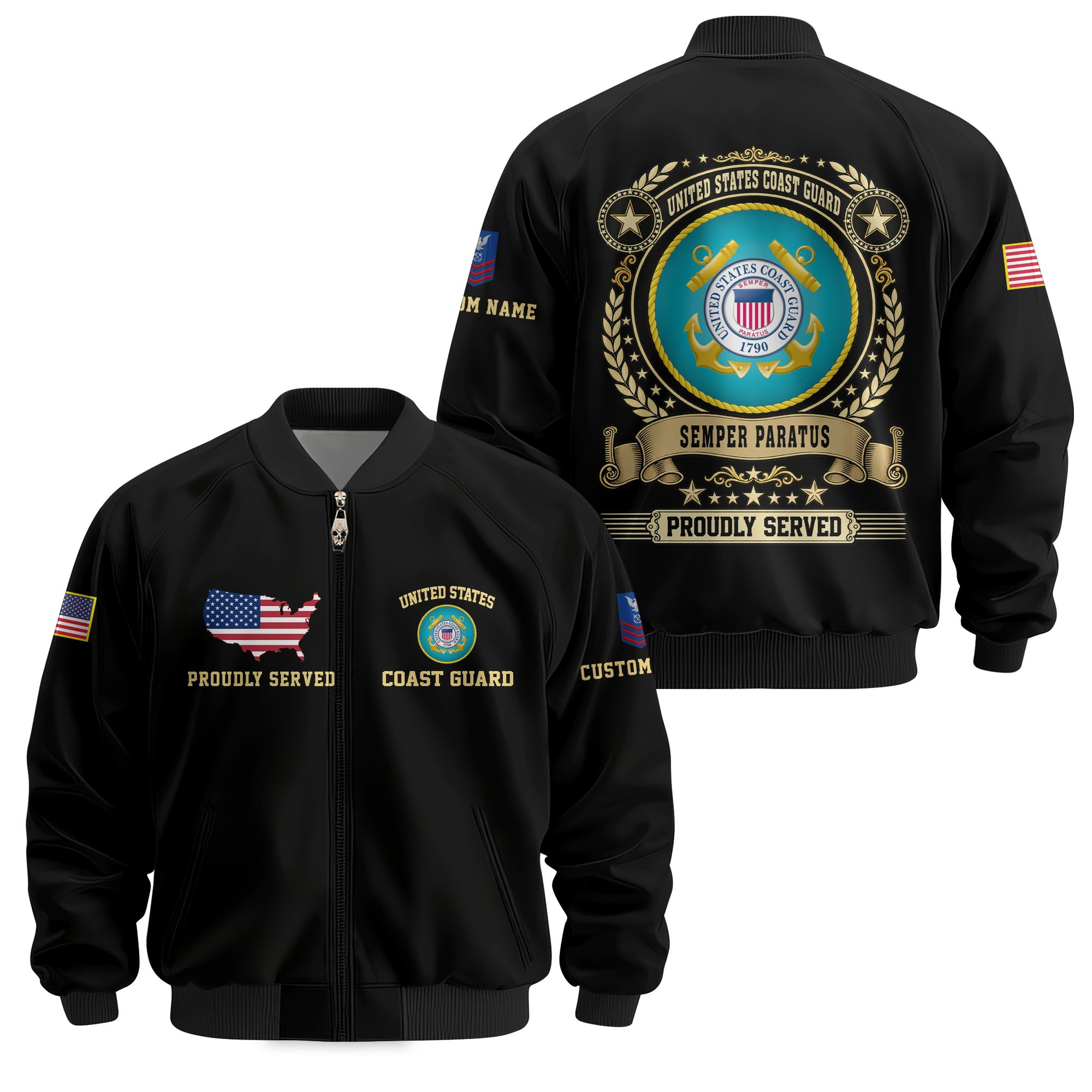 Premium Custom USCG Veteran Bomber Jacket VPVC811195, Waterproof Windbreaker Coat, Coast Guard Veteran Gift, Veterans Day Gift