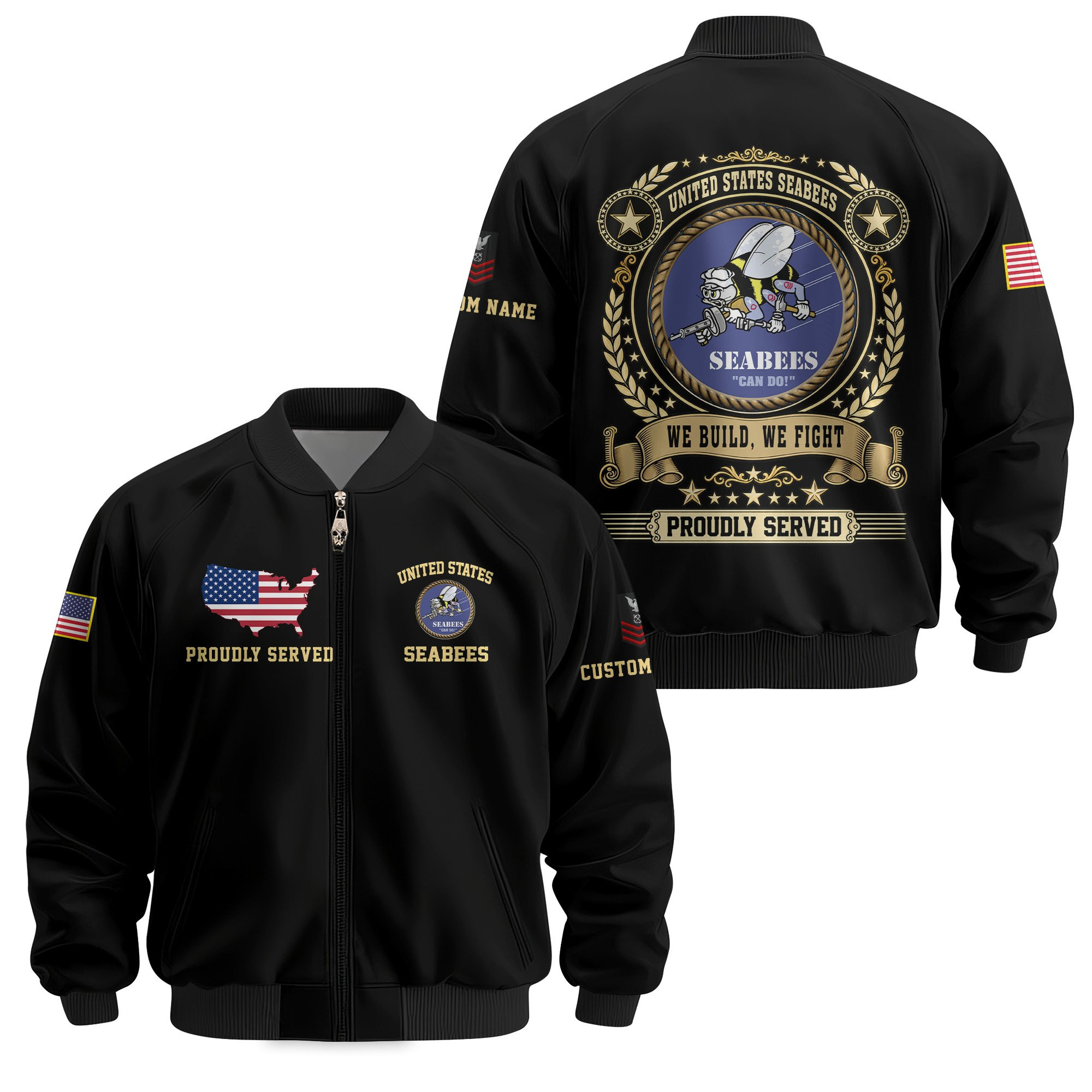Premium Custom US Seabees Veteran Bomber Jacket VPVC811199, Waterproof Windbreaker Coat, Seabees Veteran Gift, Veterans Day Gift
