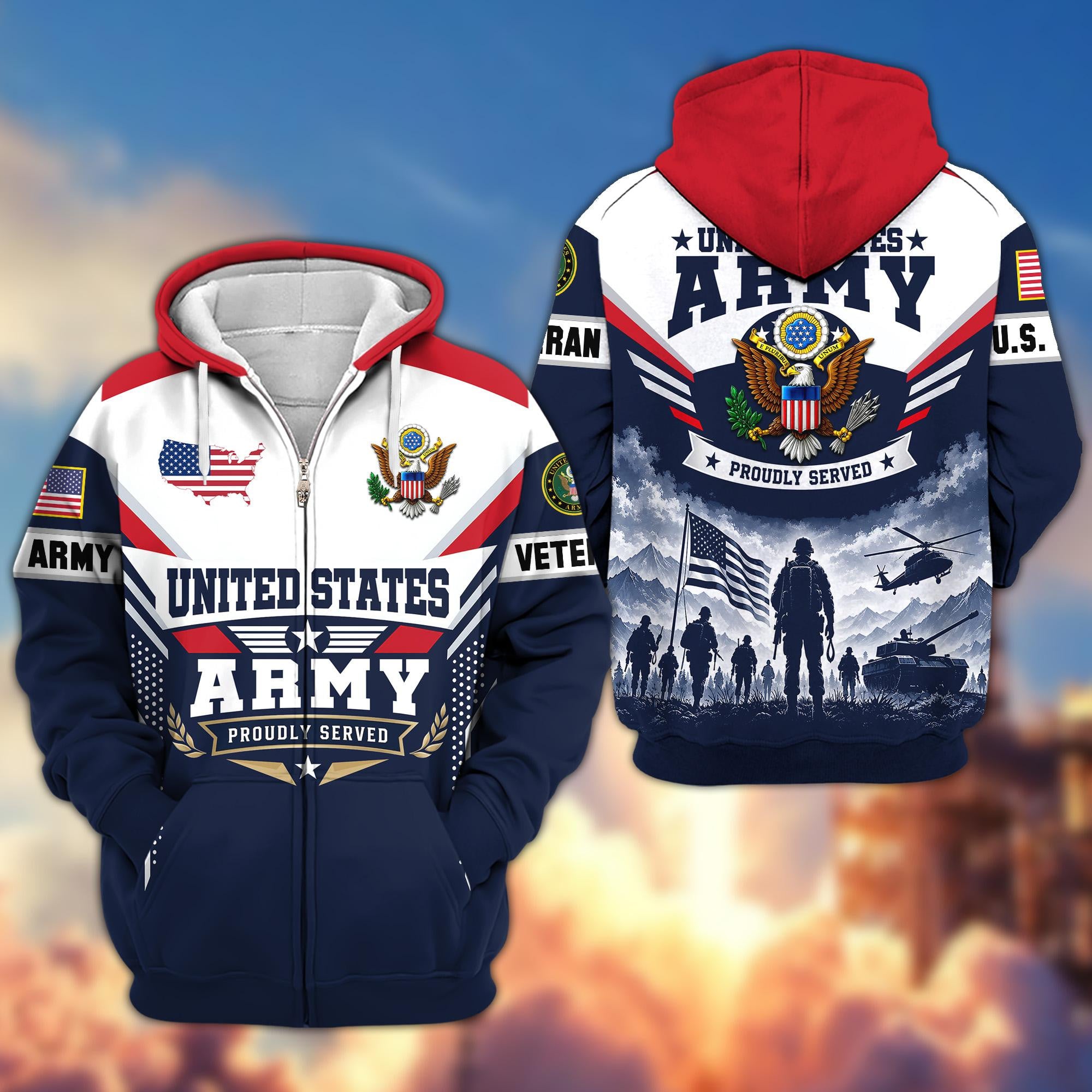 Premium US Veterans Zip Up Hoodie CPHN150912, Gifts For US Veterans, Gifts For Veterans Day