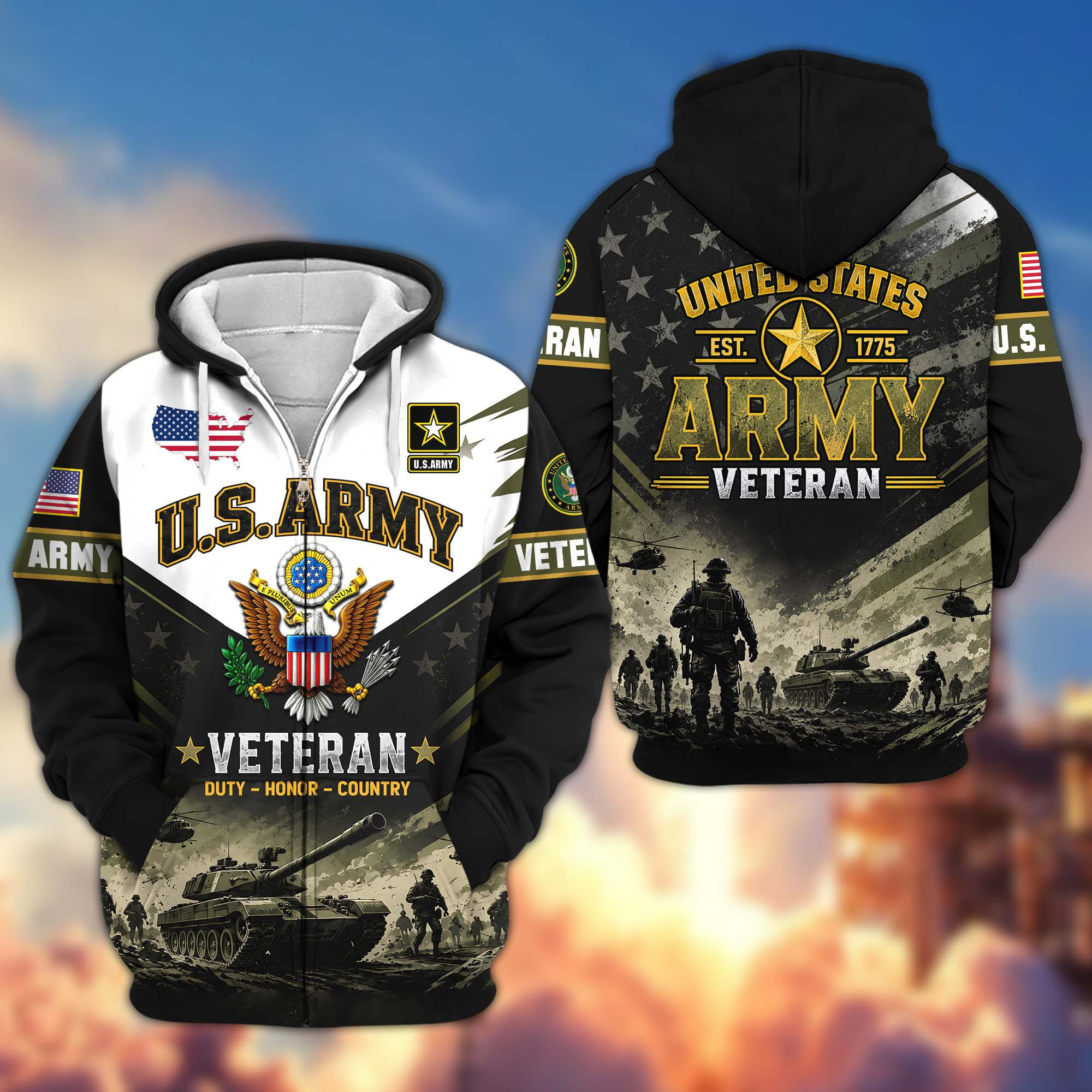 Premium US Veterans Zip Up Hoodie CPHN160912, Gifts For US Veterans, Gifts For Veterans Day