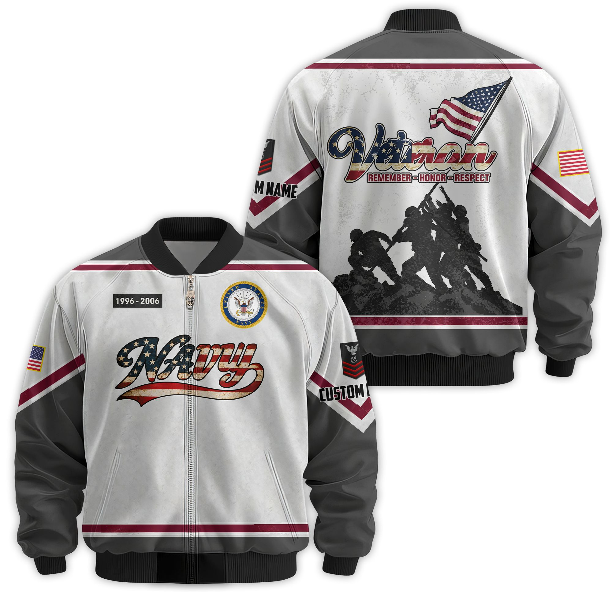 Premium Custom US Navy Veteran Bomber Jacket VPVC811252, Waterproof Windbreaker Coat, Navy Veteran Gift, Veterans Day Gift