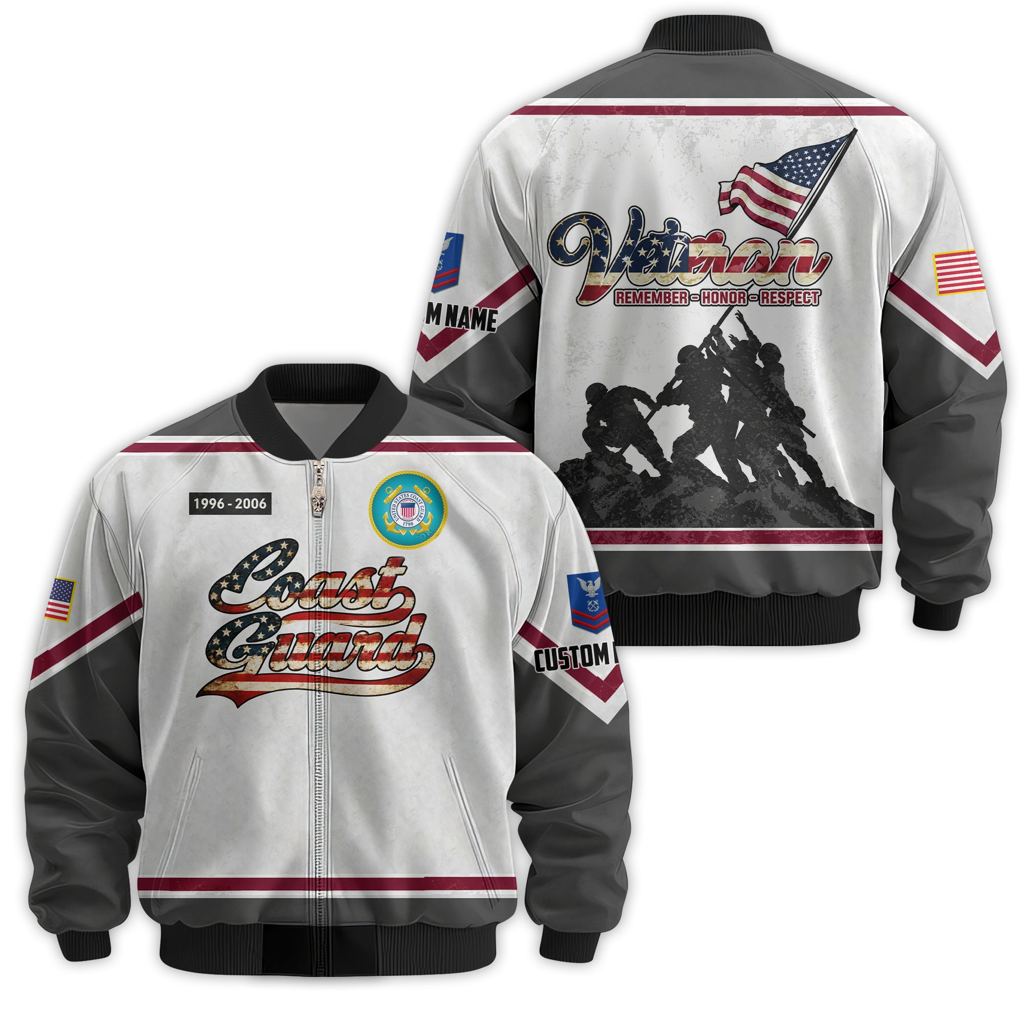 Premium Custom USCG Veteran Bomber Jacket VPVC811255, Waterproof Windbreaker Coat, Coast Guard Veteran Gift, Veterans Day Gift