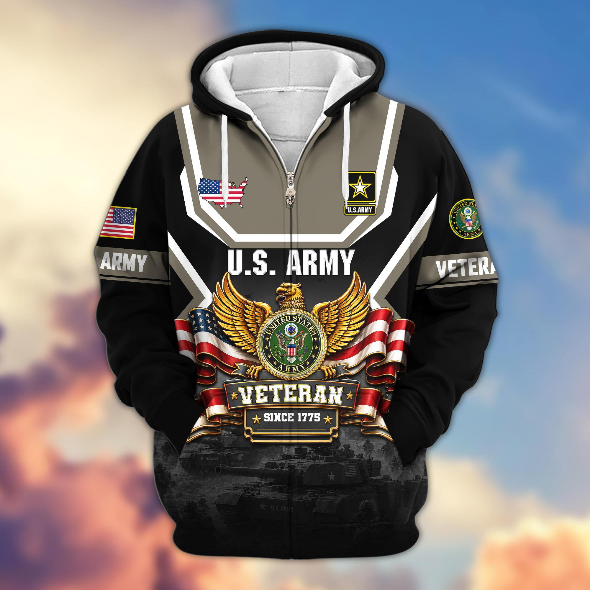 Premium US Veteran Zip Up Hoodie BTTN180921, Gifts For US Veterans, Gifts For Veterans Day