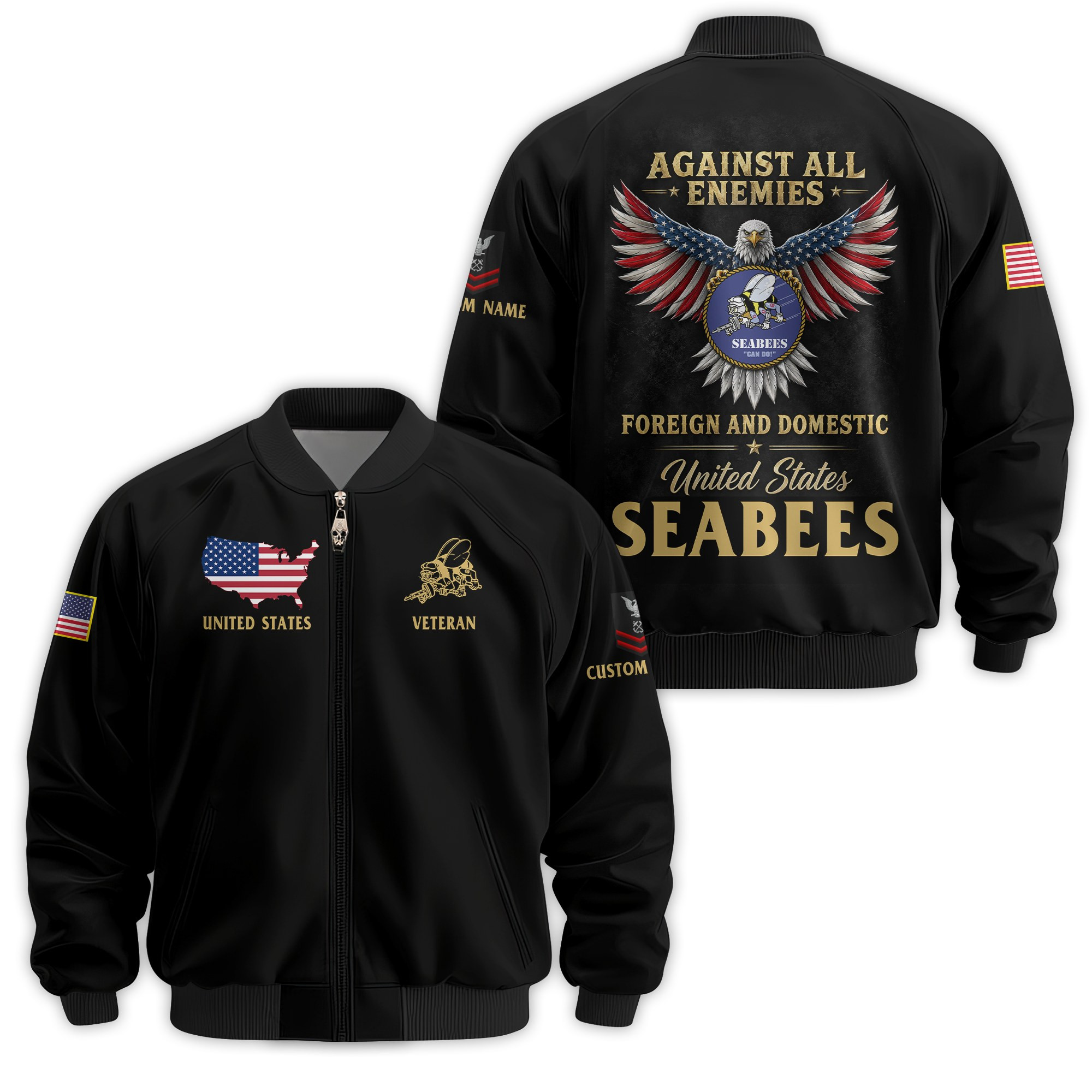 Premium Custom US Seabees Veteran Bomber Jacket VPVC811279, Waterproof Windbreaker Coat, Seabees Veteran Gift, Veterans Day Gift