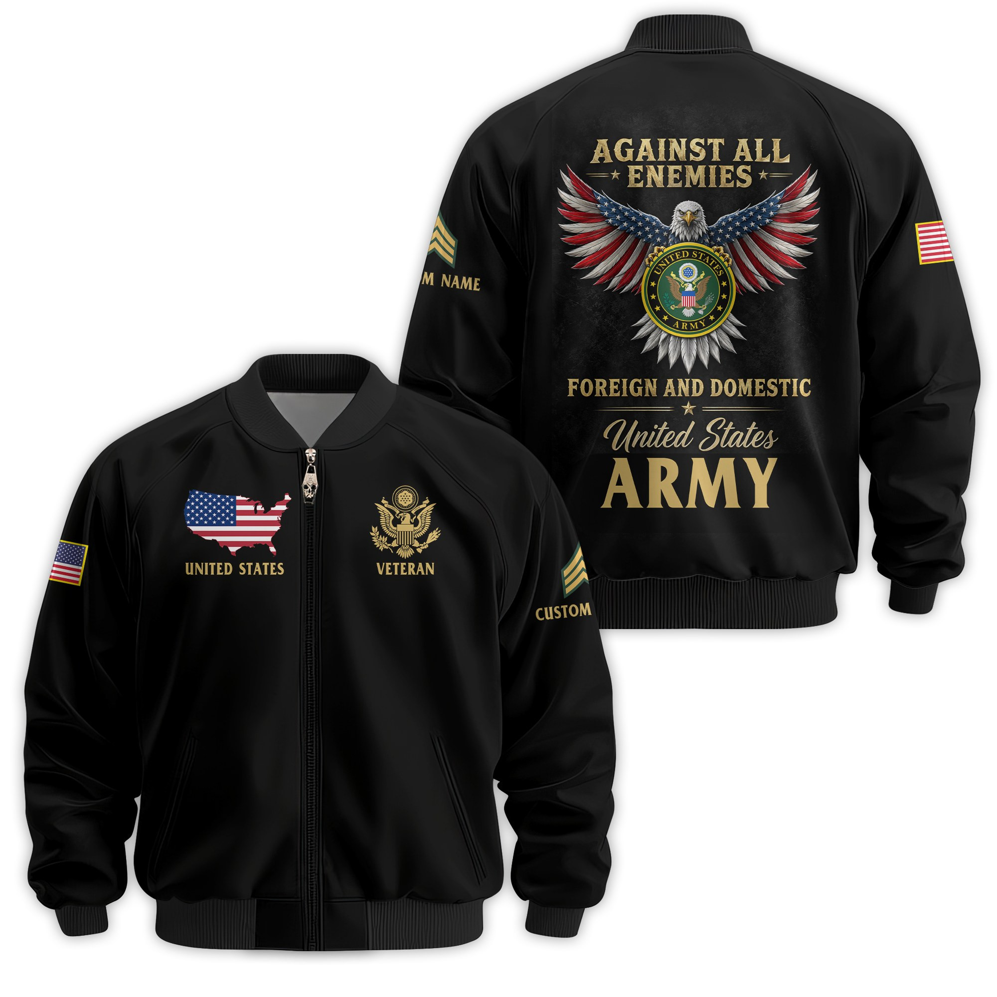 Premium Custom US Army Veteran Bomber Jacket VPVC811271, Waterproof Windbreaker Coat, Army Veteran Gift, Veterans Day Gift