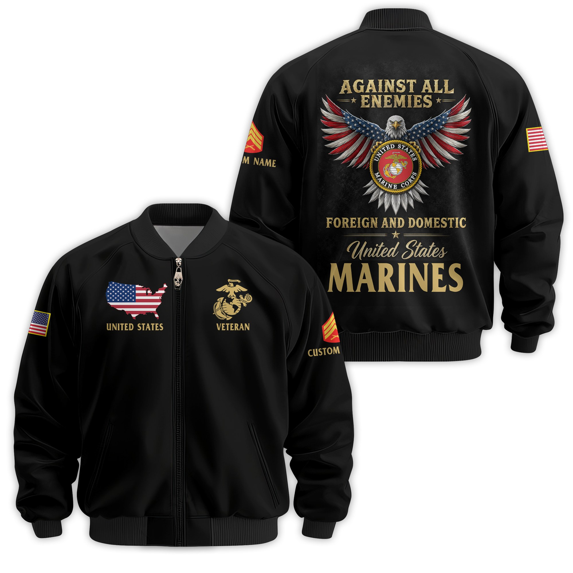 Premium Custom USMC Veteran Bomber Jacket VPVC811273, Waterproof Windbreaker Coat, Marine Veteran Gift, Veterans Day Gift