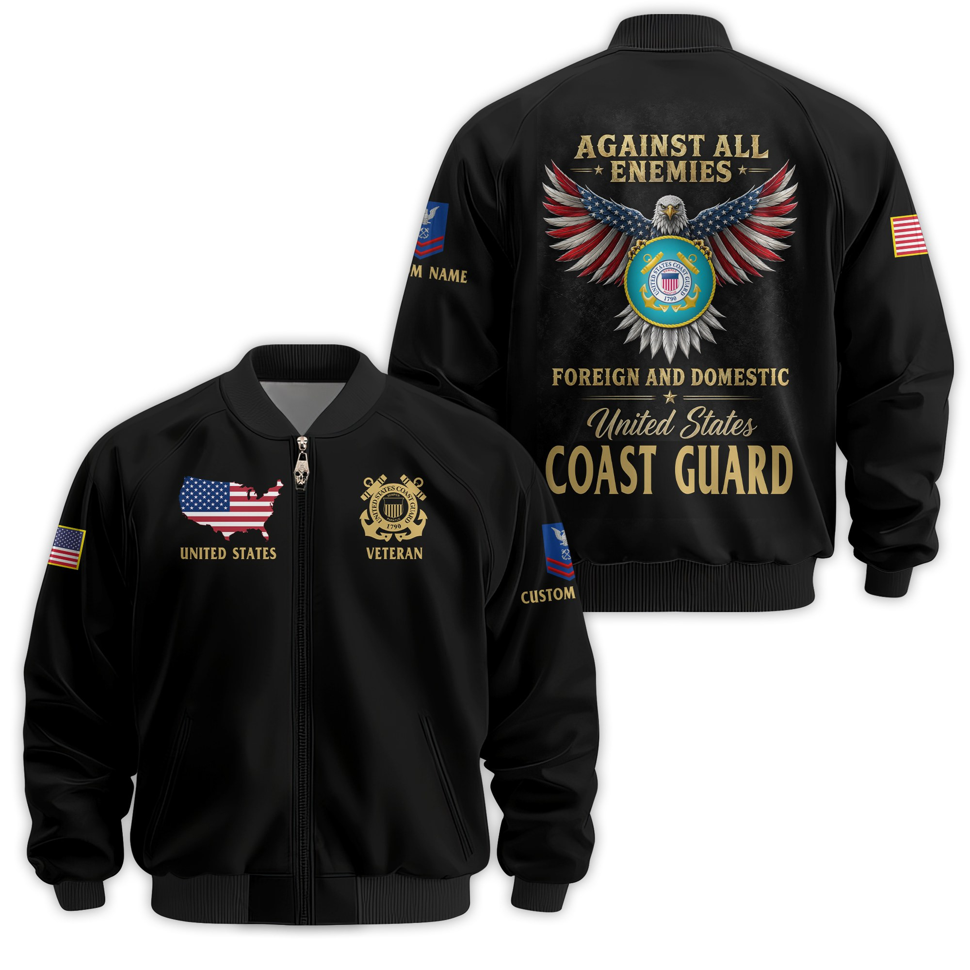 Premium Custom USCG Veteran Bomber Jacket VPVC811275, Waterproof Windbreaker Coat, Coast Guard Veteran Gift, Veterans Day Gift