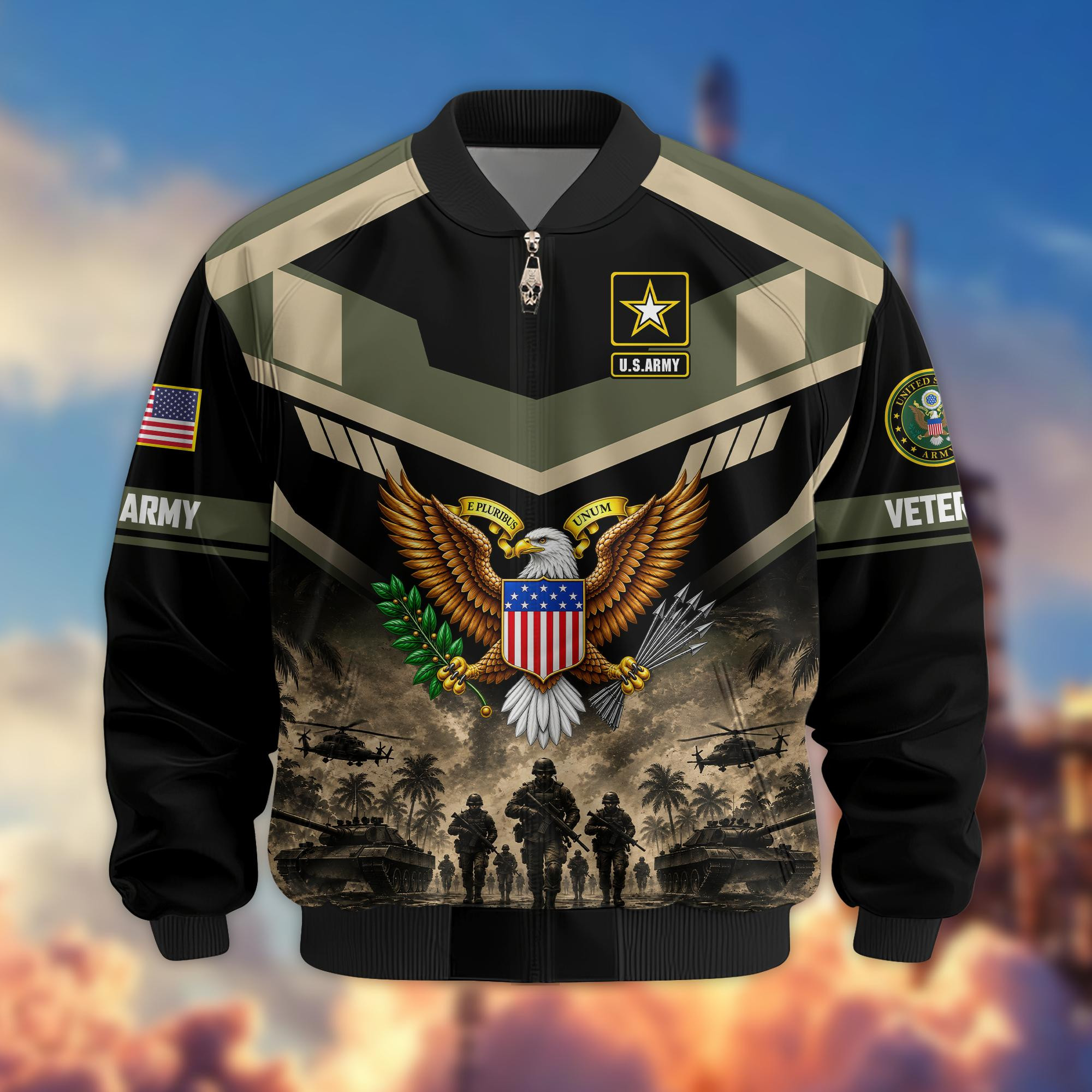Premium US Veteran Bomber Jacket CPHN180912, Waterproof Windbreaker Coat, US Veteran Gift, Veterans Day Gift