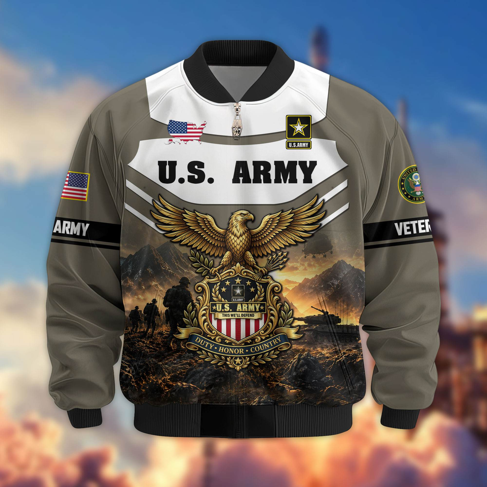 Premium US Veteran Bomber Jacket BTTN220921, Waterproof Windbreaker Coat, US Veteran Gift, Veterans Day Gift