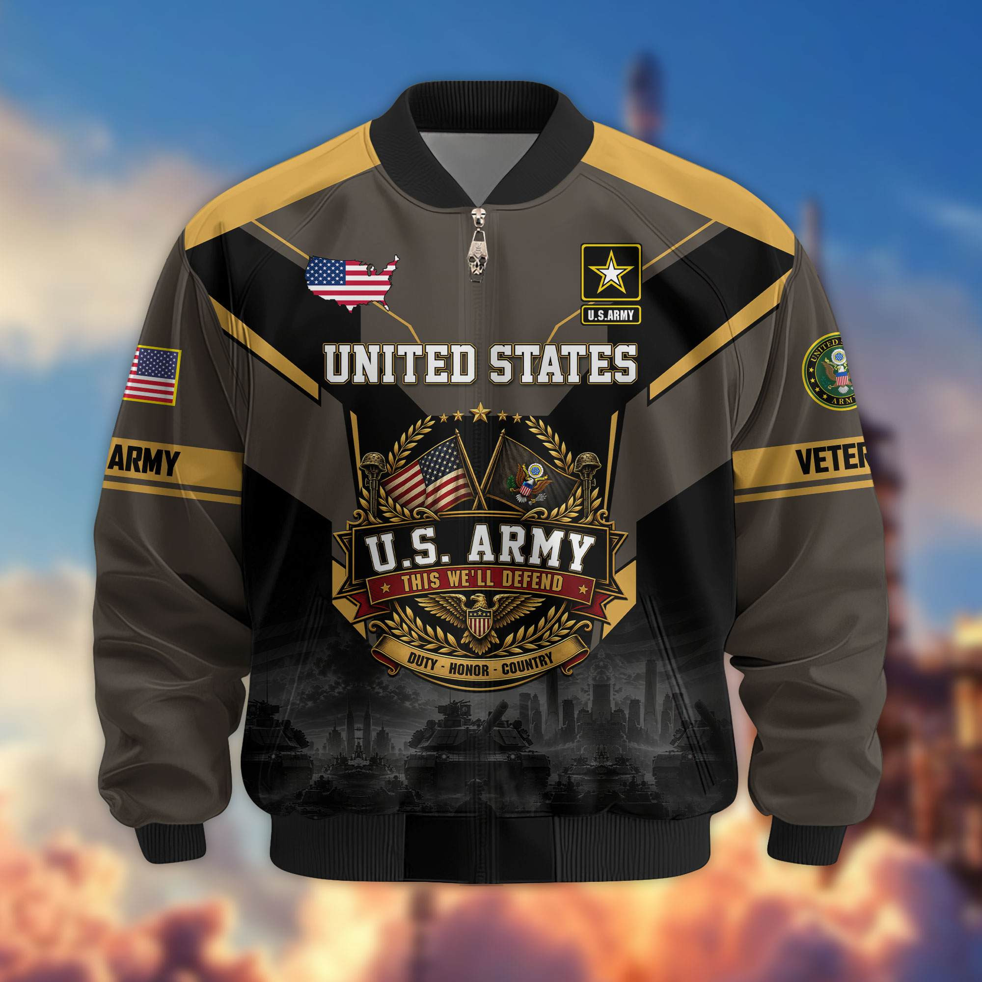 Premium US Veteran Bomber Jacket BTTN230922, Waterproof Windbreaker Coat, US Veteran Gift, Veterans Day Gift