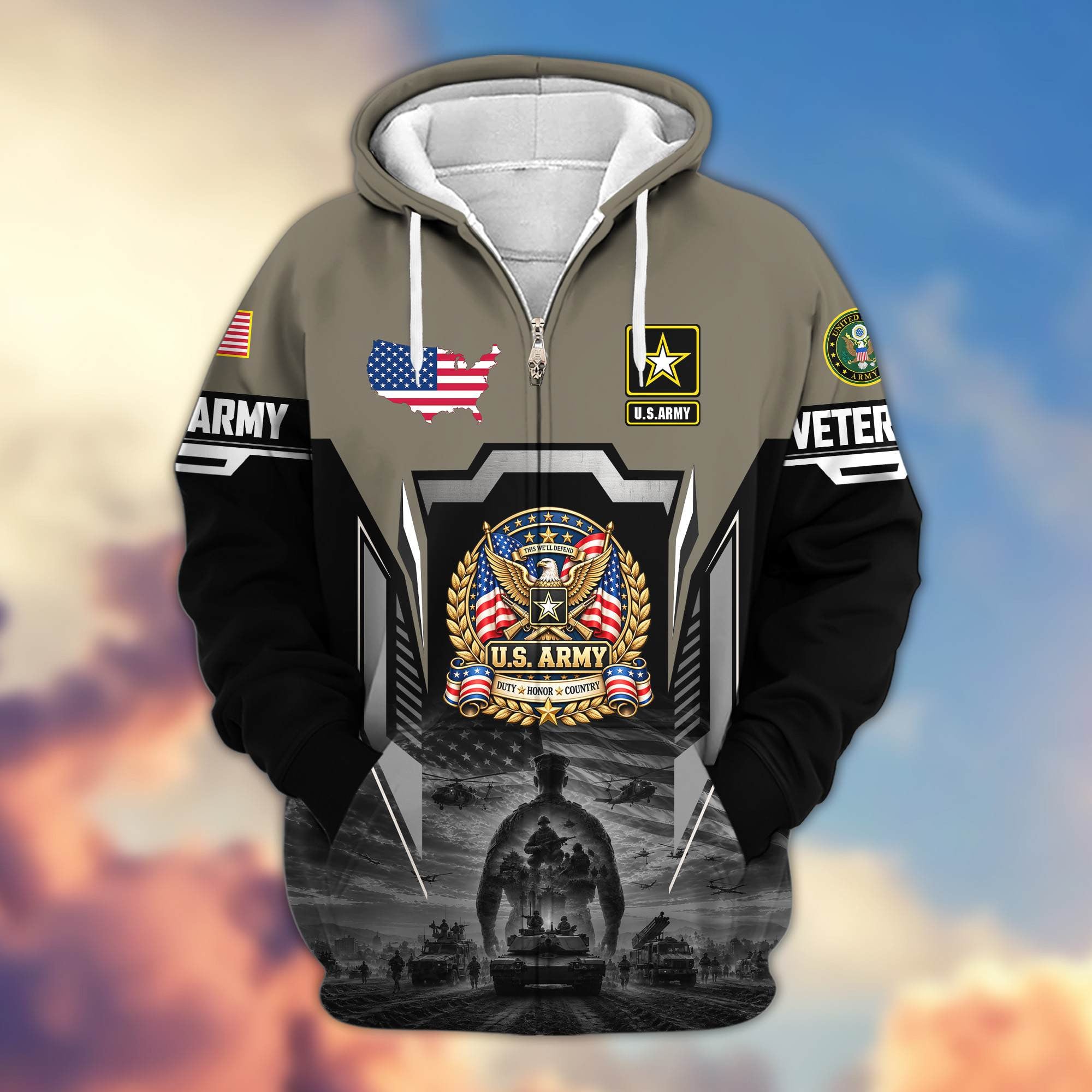 Premium US Veteran Zip Up Hoodie BTTN230921, Gifts For US Veterans, Gifts For Veterans Day