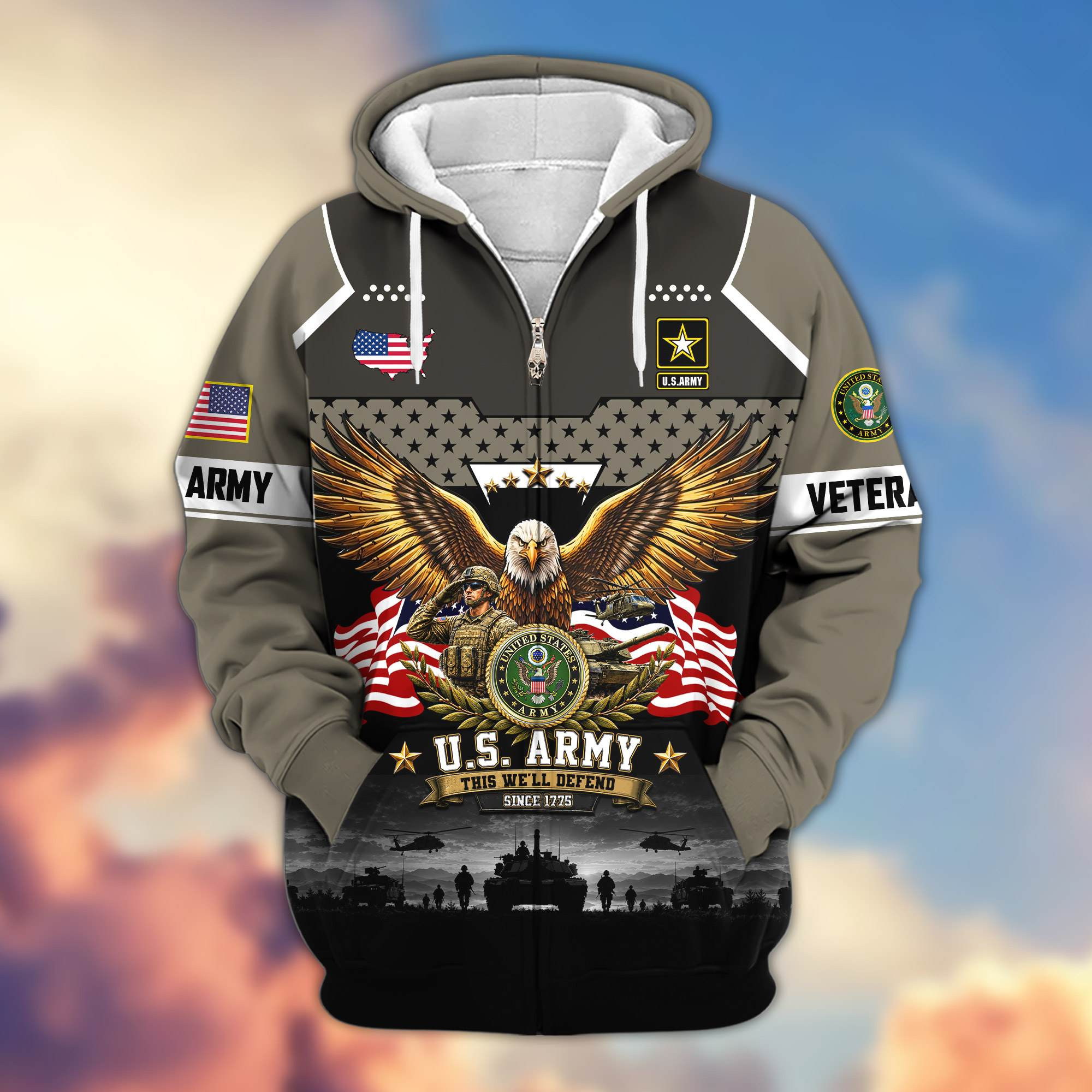Premium US Veteran Zip Up Hoodie BTTN250922, Gifts For US Veterans, Gifts For Veterans Day