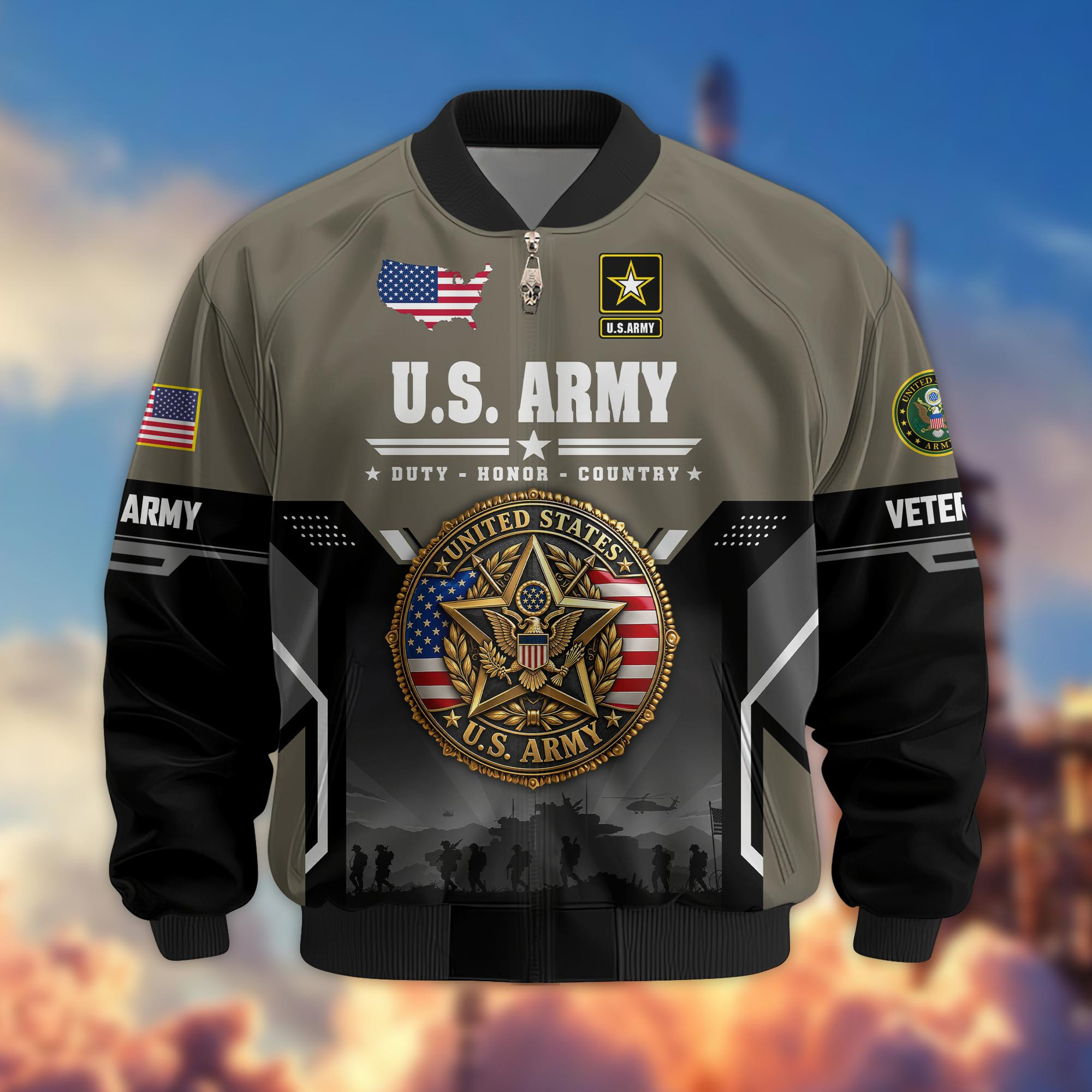 Premium US Veteran Bomber Jacket BTTN280921, Waterproof Windbreaker Coat, US Veteran Gift, Veterans Day Gift
