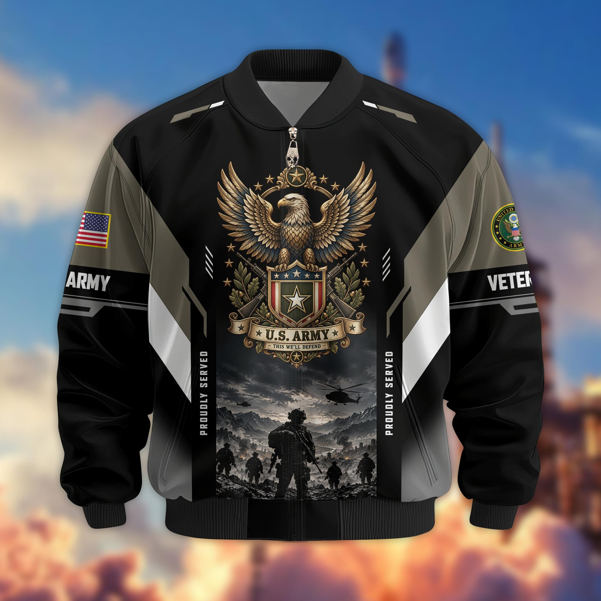 Premium US Veteran Bomber Jacket BTTN250921, Waterproof Windbreaker Coat, US Veteran Gift, Veterans Day Gift