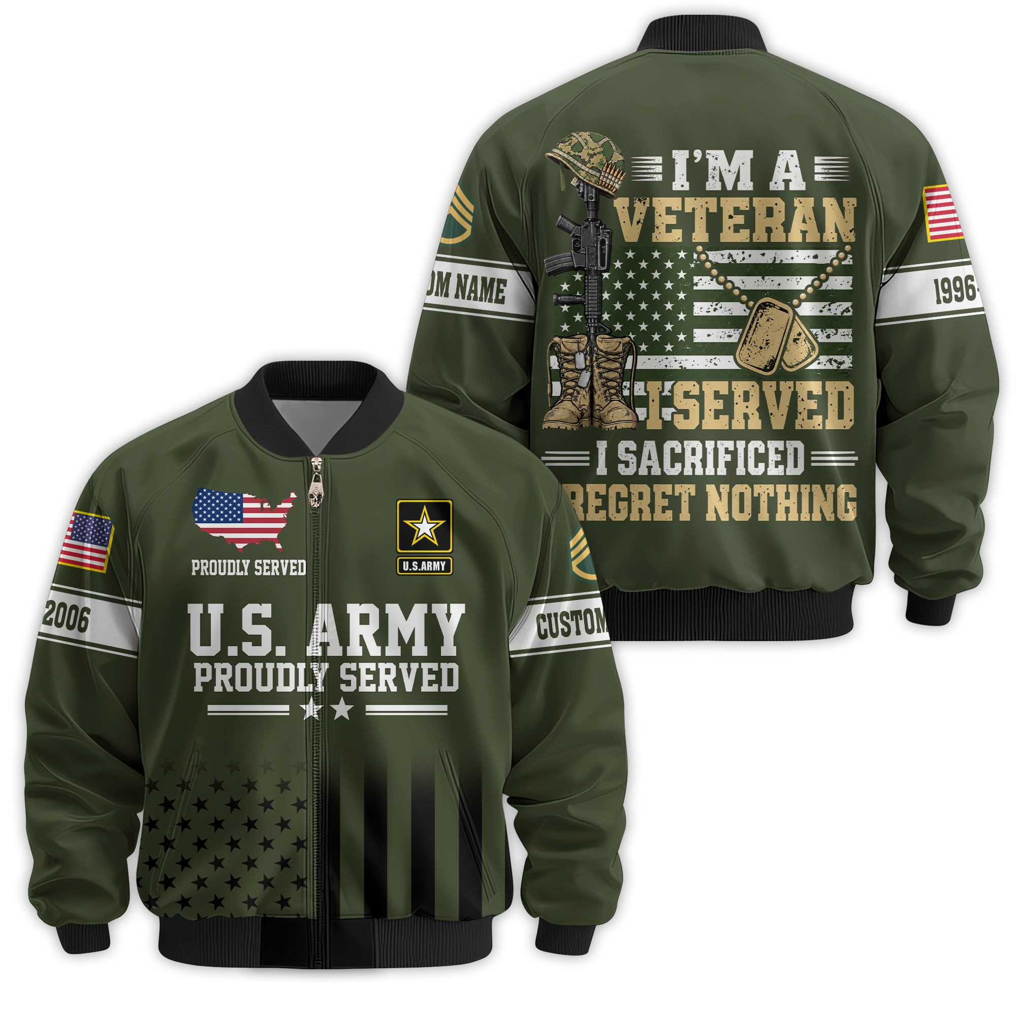 Premium Custom US Army Veteran Bomber Jacket VPVC811301, Waterproof Windbreaker Coat, Army Veteran Gift, Veterans Day Gift