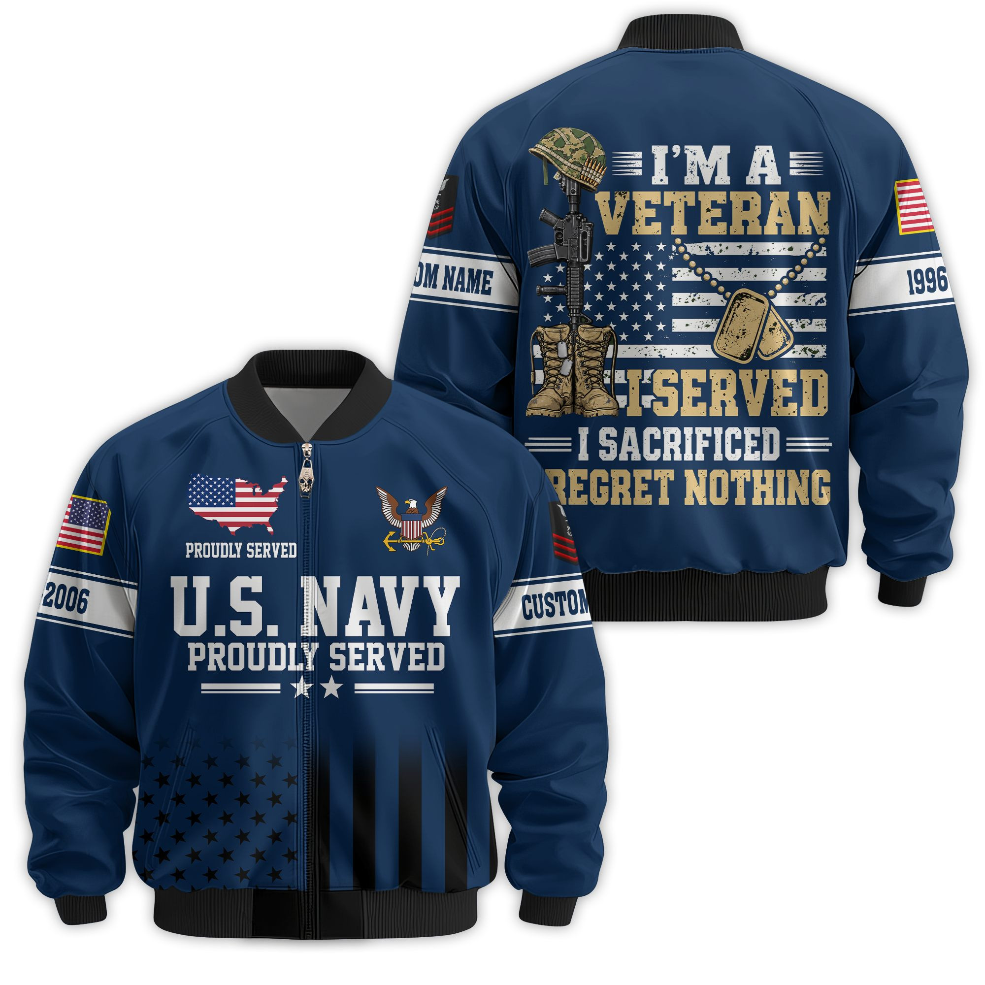 Premium Custom US Navy Veteran Bomber Jacket VPVC811302, Waterproof Windbreaker Coat, Navy Veteran Gift, Veterans Day Gift
