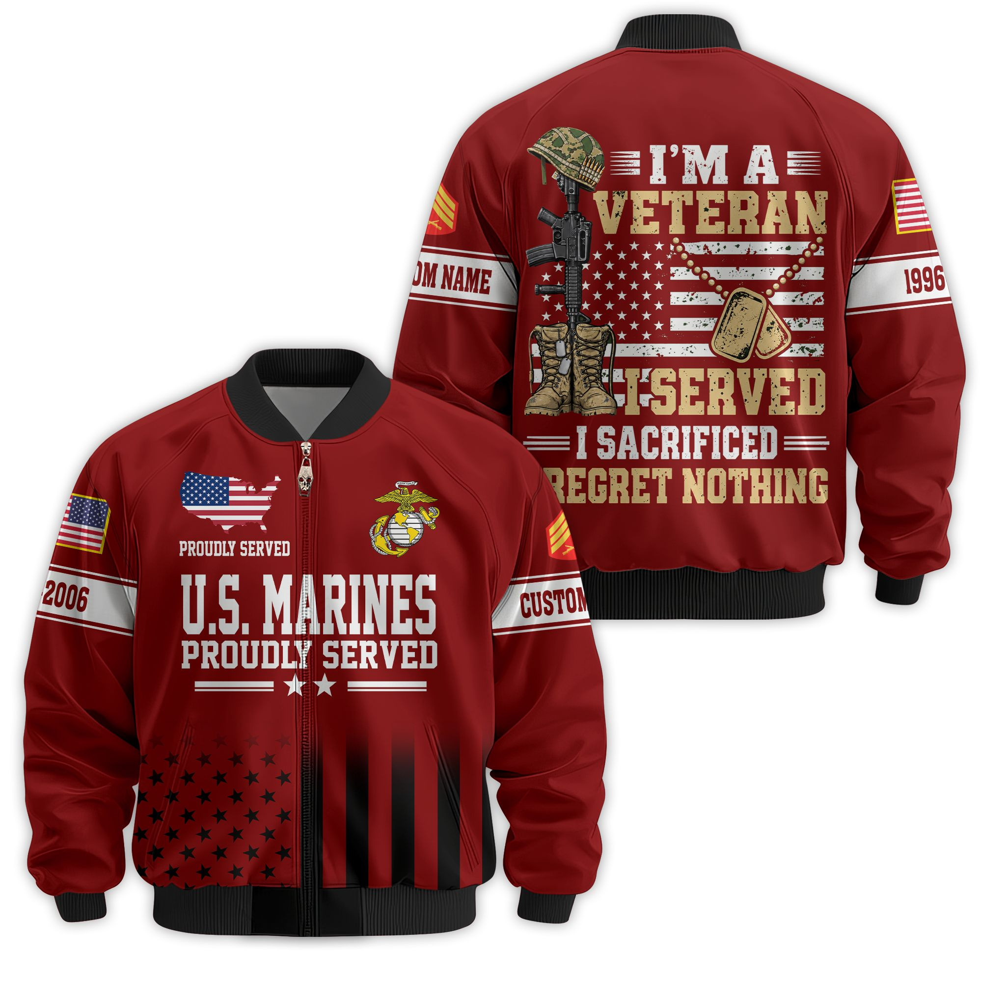 Premium Custom USMC Veteran Bomber Jacket VPVC811303, Waterproof Windbreaker Coat, Marine Veteran Gift, Veterans Day Gift