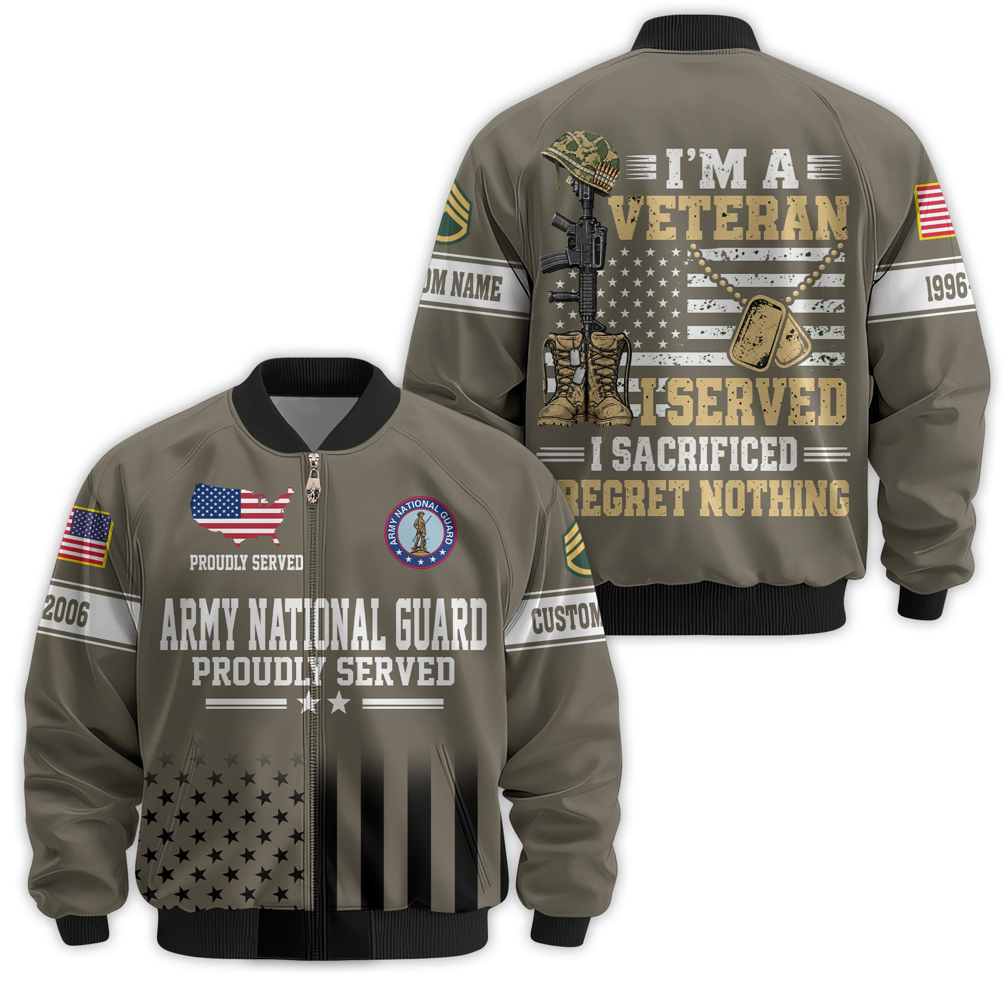 Premium Custom Army National Guard Veteran Bomber Jacket VPVC811308, Waterproof Windbreaker Coat, Army National Guard Veteran Gift, Veterans Day Gift