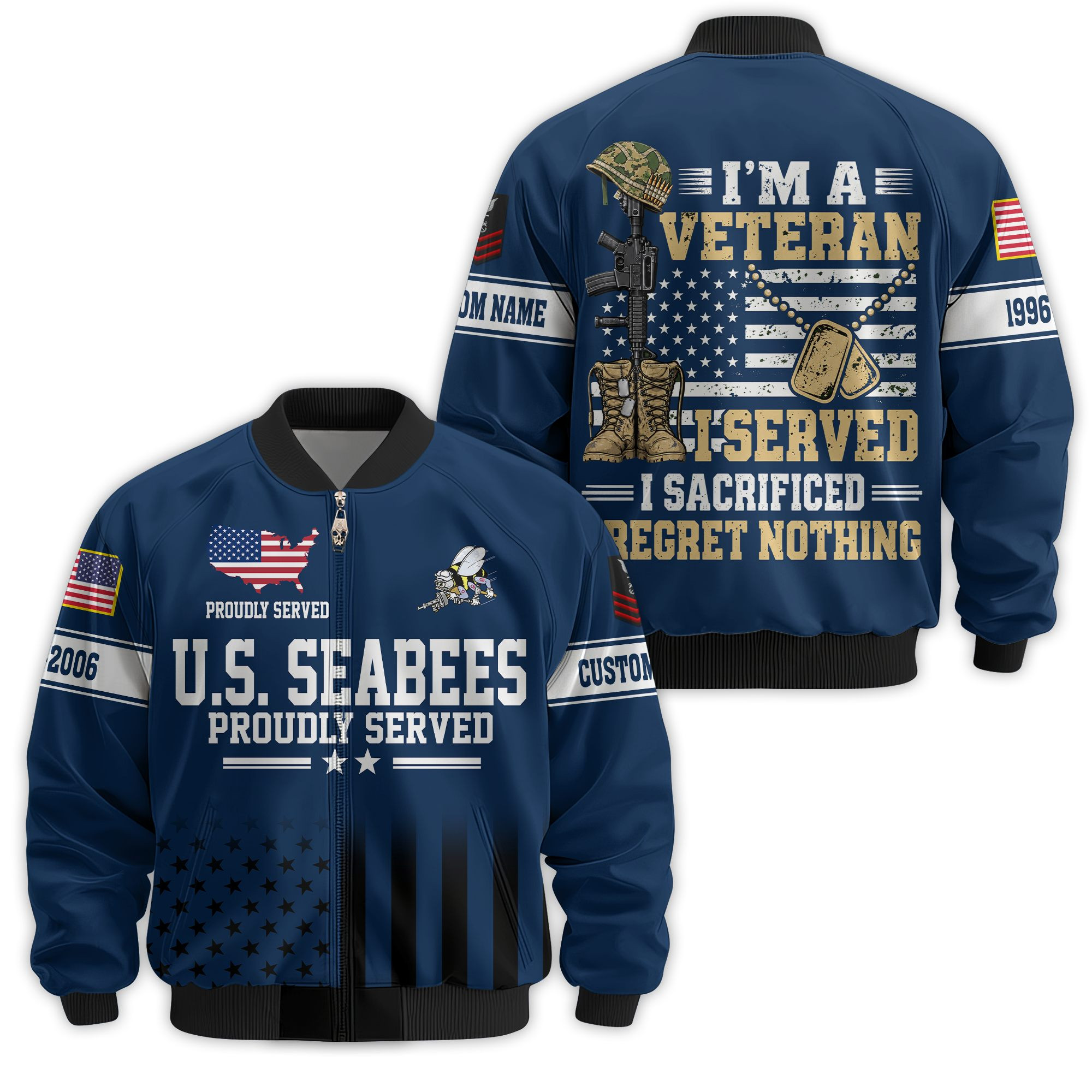 Premium Custom US Seabees Veteran Bomber Jacket VPVC811309, Waterproof Windbreaker Coat, Seabees Veteran Gift, Veterans Day Gift