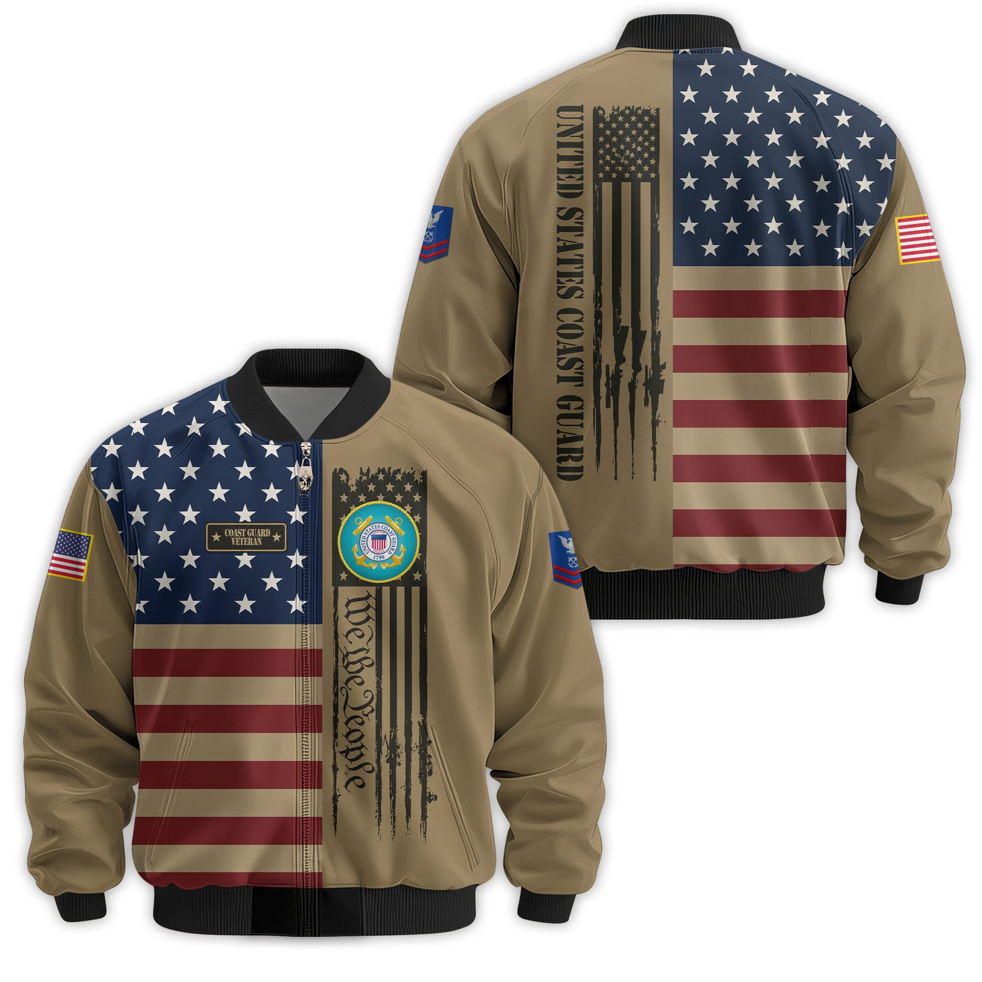 Premium Custom USCG Veteran Bomber Jacket VPVC811325, Waterproof Windbreaker Coat, Coast Guard Veteran Gift, Veterans Day Gift