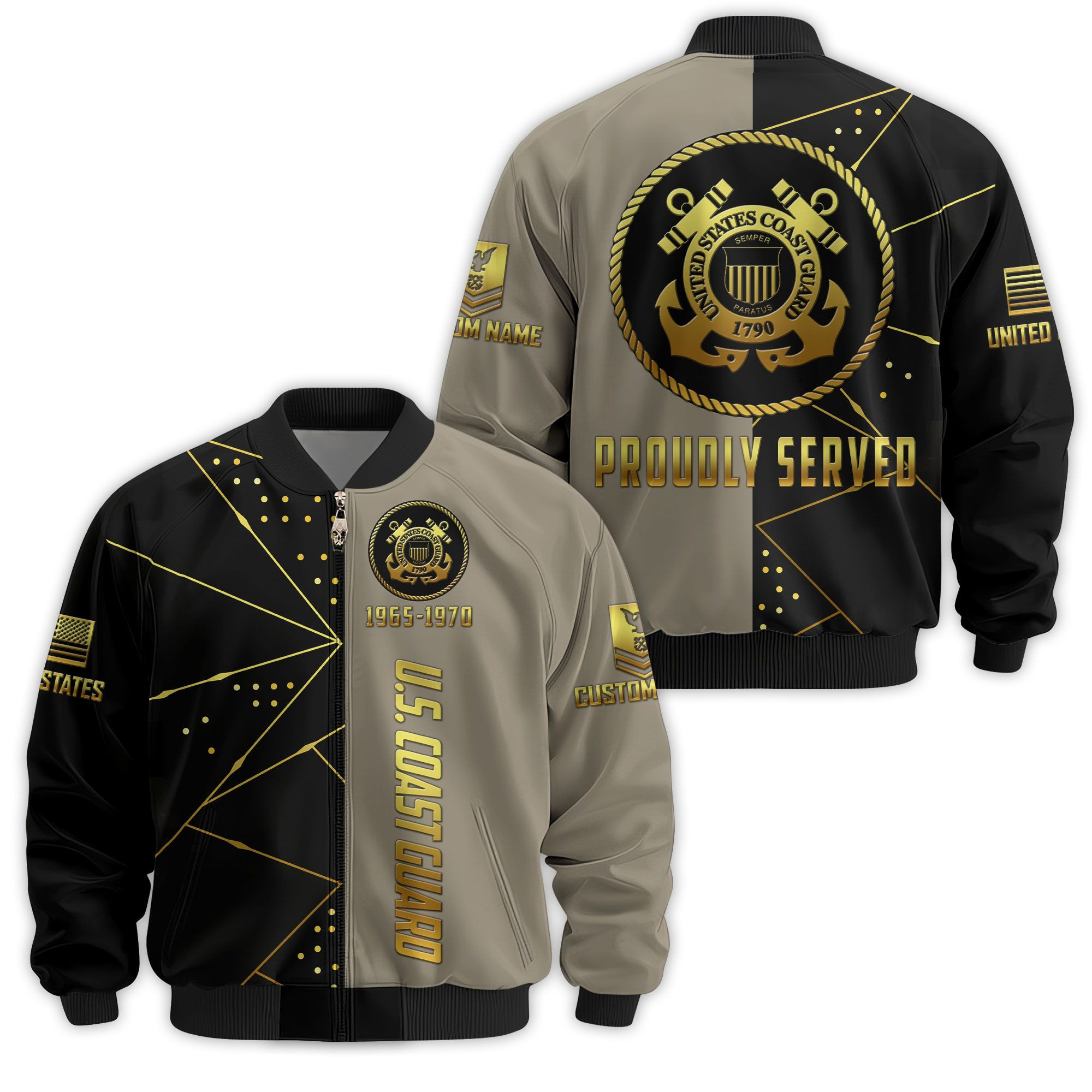 Premium Custom USCG Veteran Bomber Jacket VPVC811345, Waterproof Windbreaker Coat, Coast Guard Veteran Gift, Veterans Day Gift