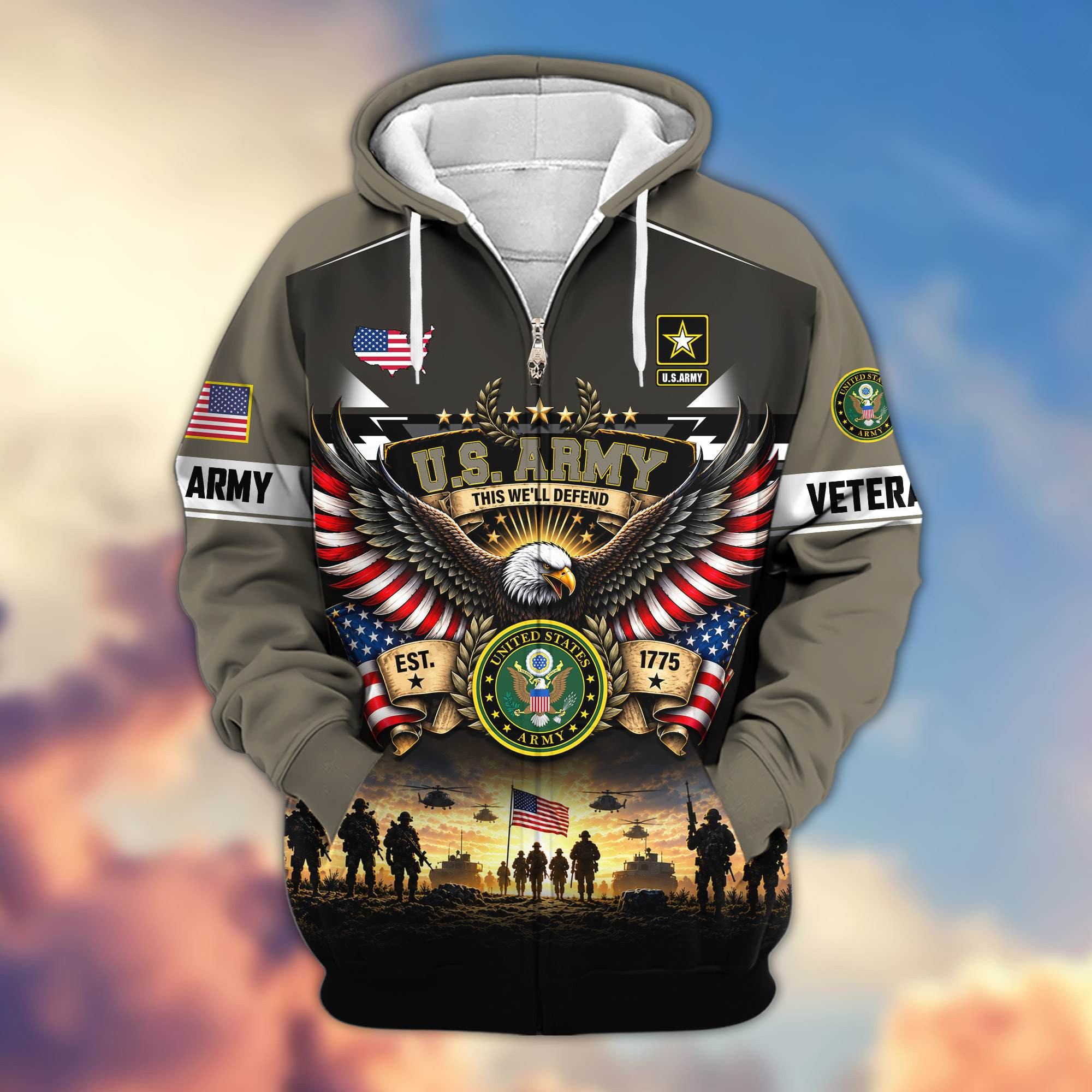 Premium US Veteran Zip Up Hoodie BTTN300921, Gifts For US Veterans, Gifts For Veterans Day