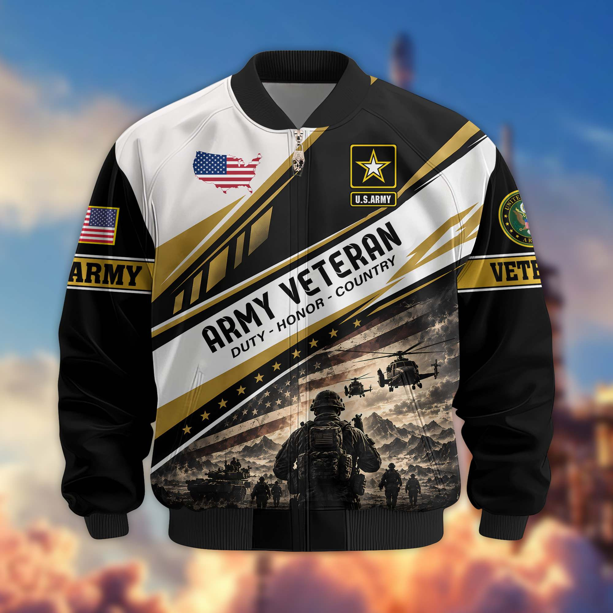 Premium US Veteran Bomber Jacket CPHN250911, Waterproof Windbreaker Coat, US Veteran Gift, Veterans Day Gift