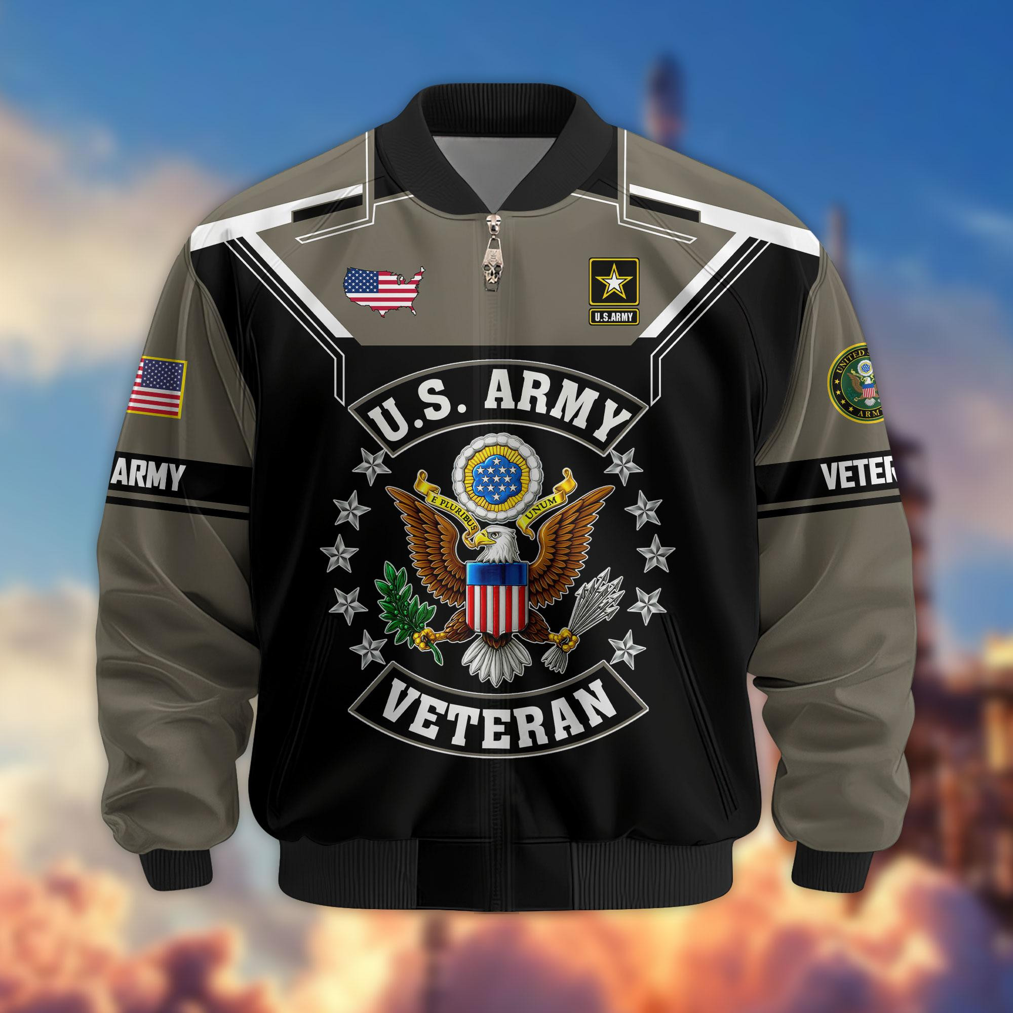 Premium US Veteran Bomber Jacket ATTN271026, Waterproof Windbreaker Coat, US Veteran Gift, Veterans Day Gift
