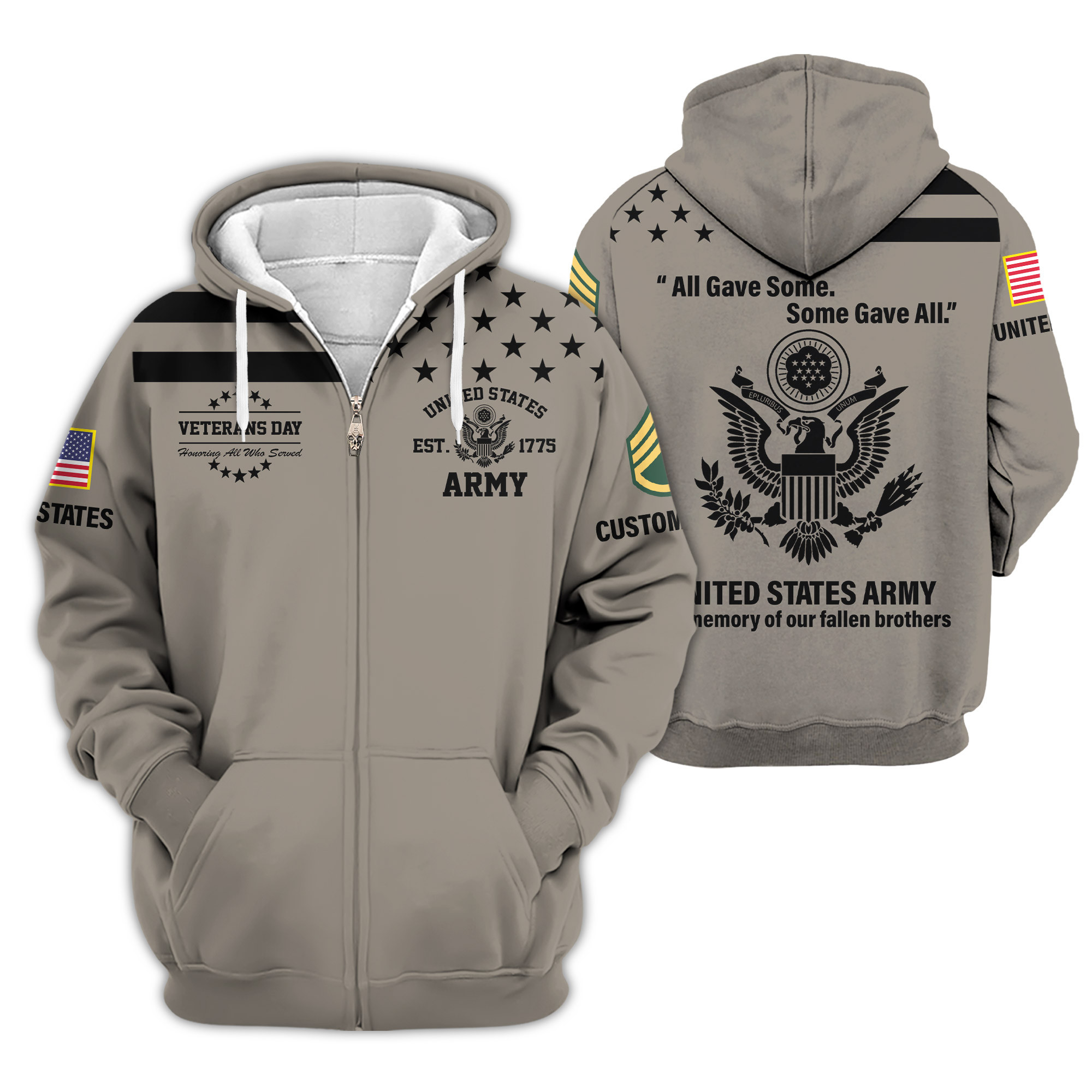 Premium Custom US Army Zip Up Hoodie VPVC609381, Gifts For Army Veteran, Gifts For Veterans Day