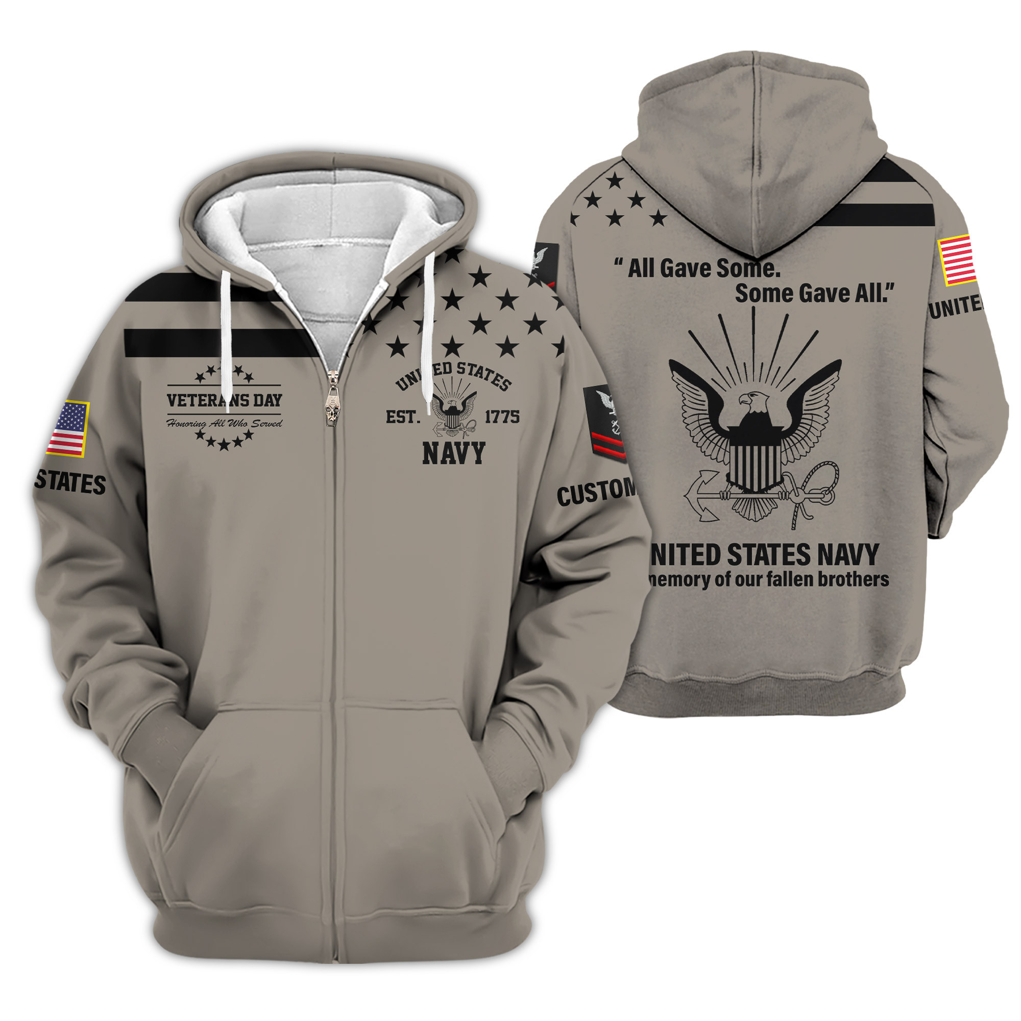 Premium Custom US Navy Zip Up Hoodie VPVC609382, Gifts For Navy Veteran, Gifts For Veterans Day
