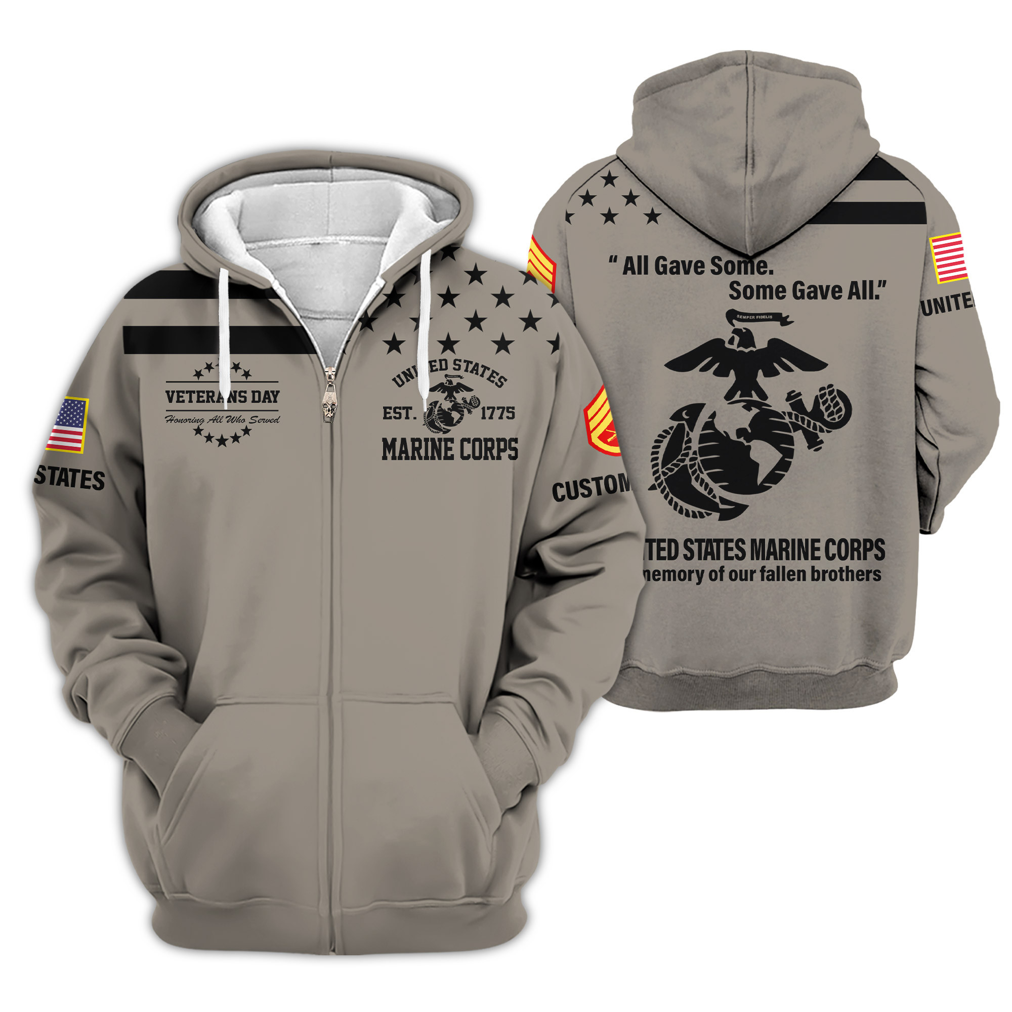 Premium Custom USMC Zip Up Hoodie VPVC609383, Gifts For Marine Veteran, Gifts For Veterans Day