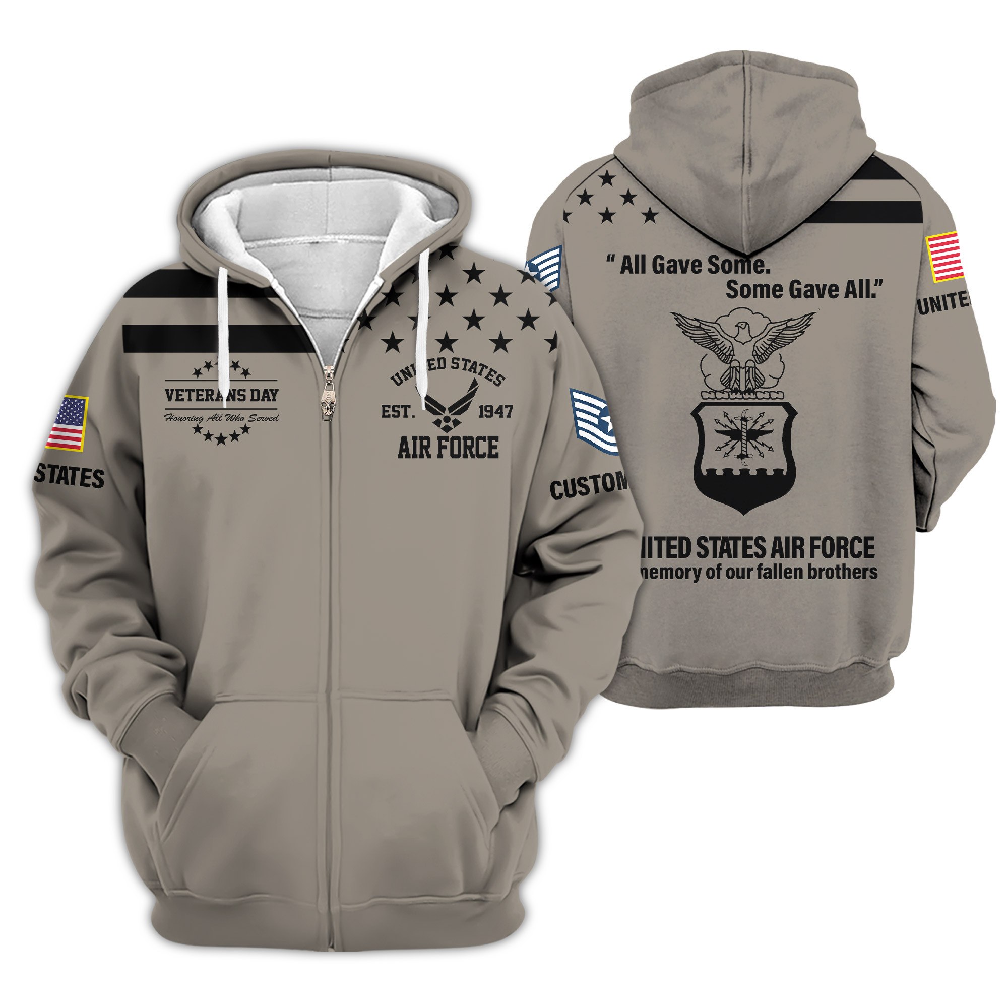 Premium Custom USAF Zip Up Hoodie VPVC609384, Gifts For Air Force Veteran, Gifts For Veterans Day