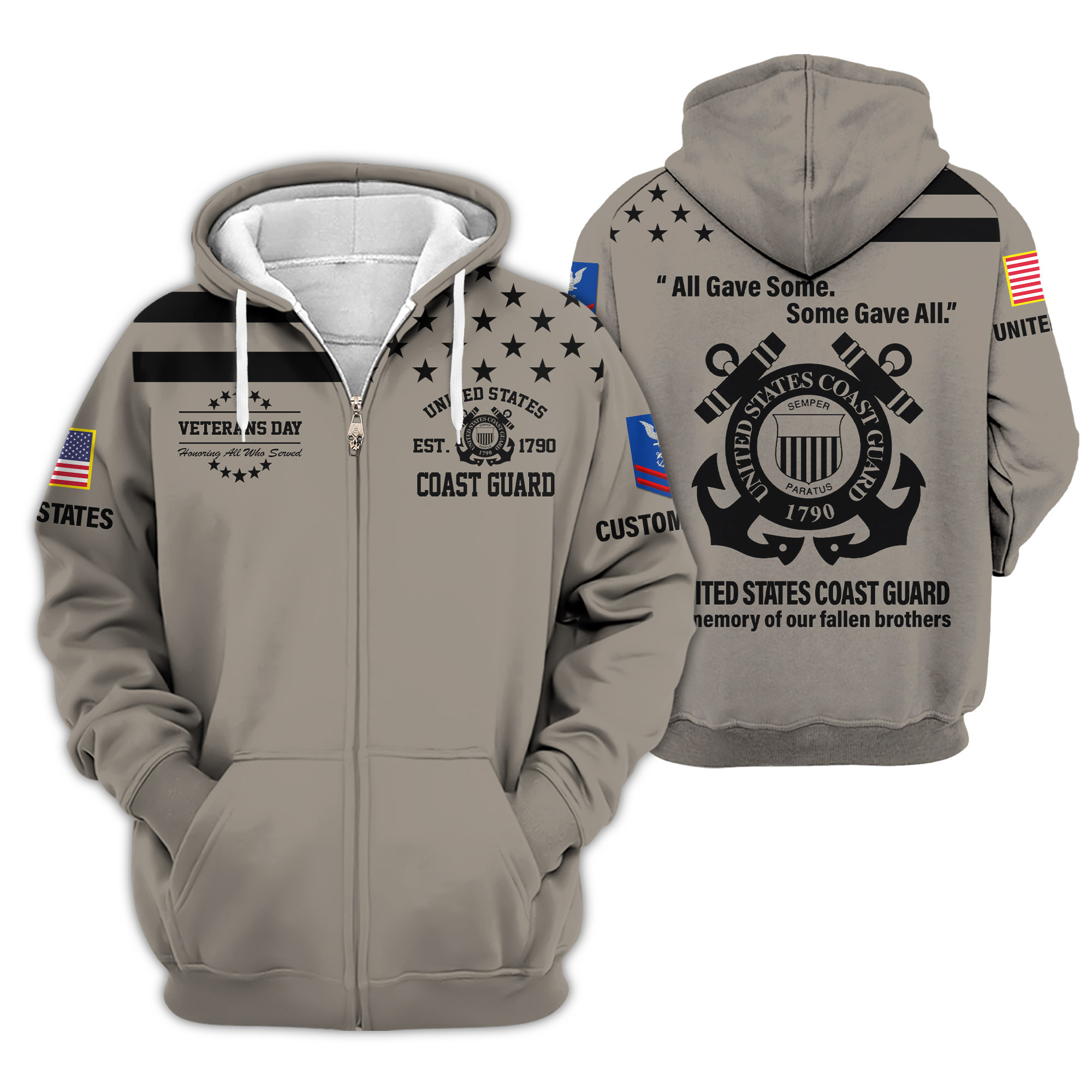 Premium Custom USCG Zip Up Hoodie VPVC609385, Gifts For Coast Guard Veteran, Gifts For Veterans Day