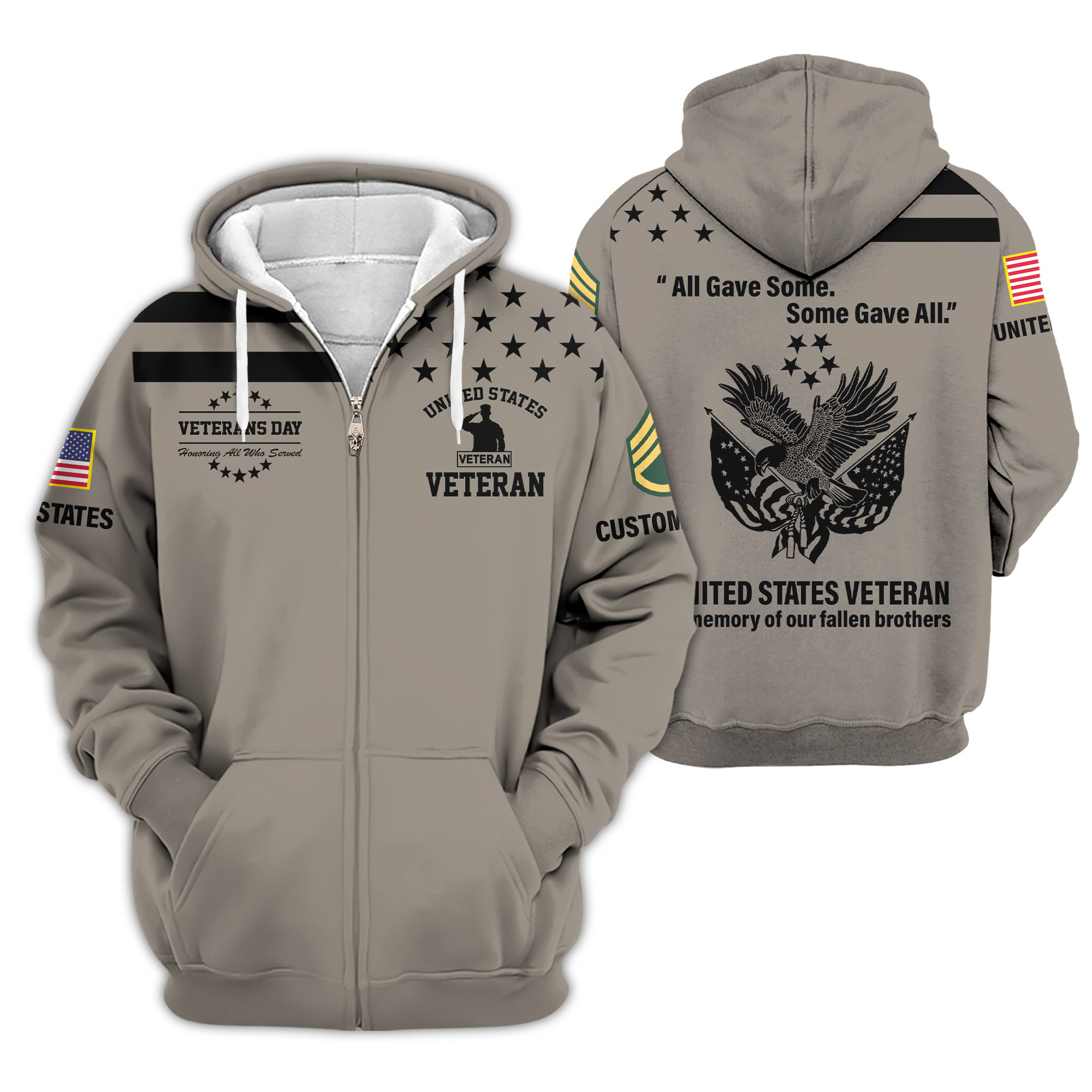Premium Custom US Veteran Zip Up Hoodie VPVC609387, Gifts For US Veteran, Gifts For Veterans Day
