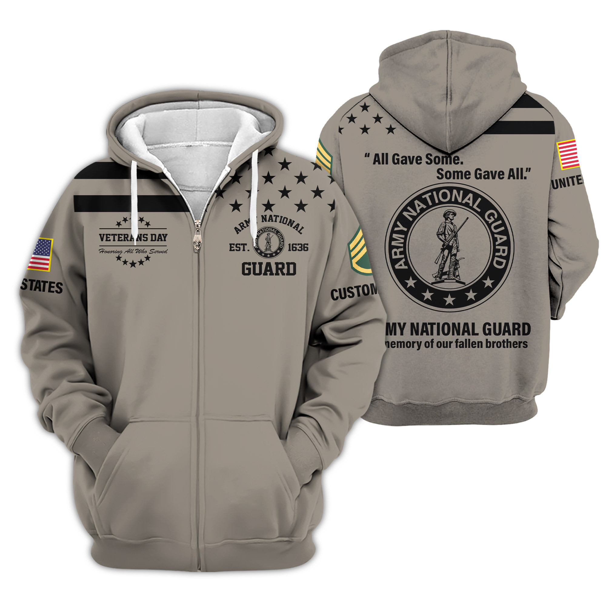 Premium Custom Army National Guard Zip Up Hoodie VPVC609388, Gifts For Army National Guard Veteran, Gifts For Veterans Day