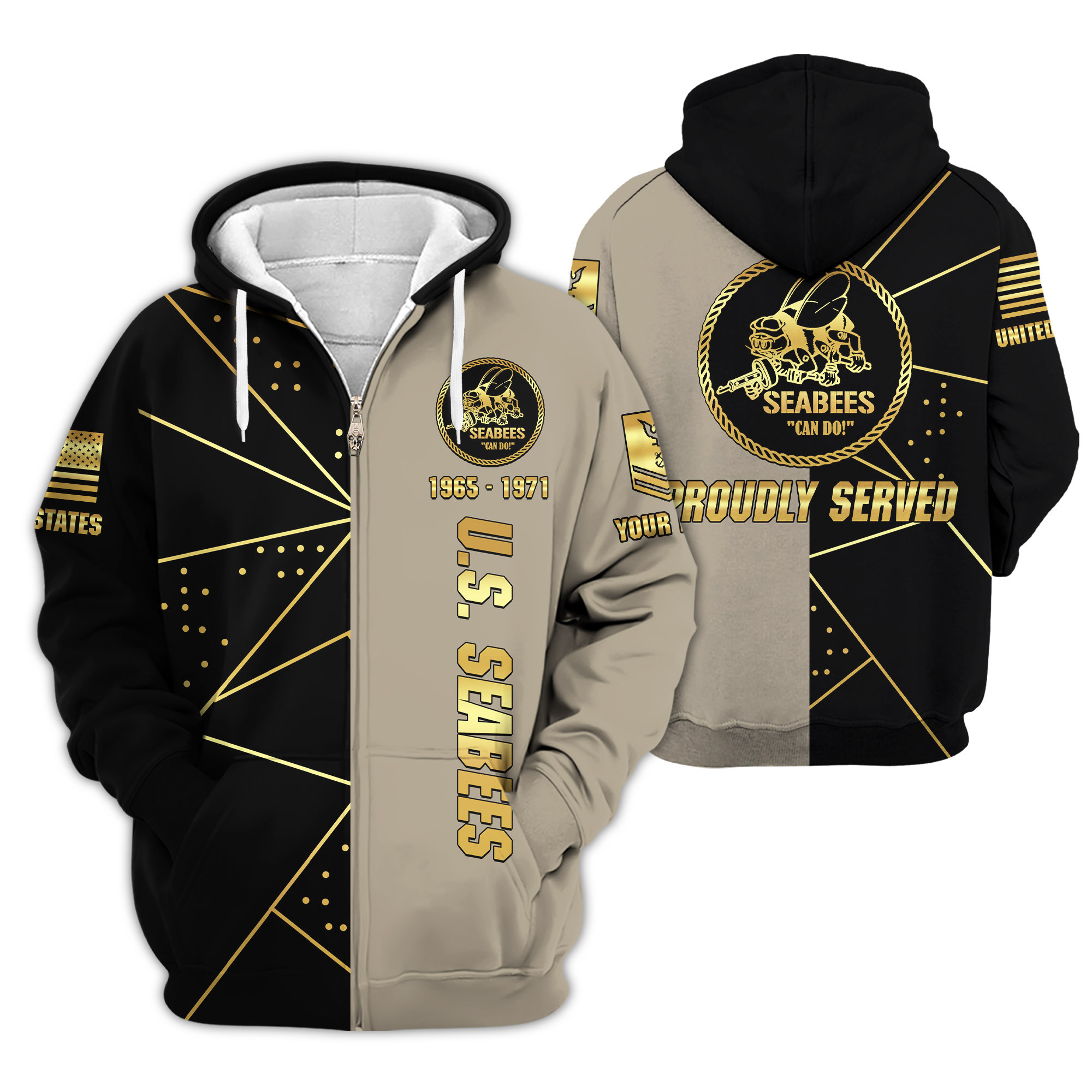 Premium Custom US Seabees Zip Up Hoodie VPVC609409, Gifts For Seabees Veteran, Gifts For Veterans Day