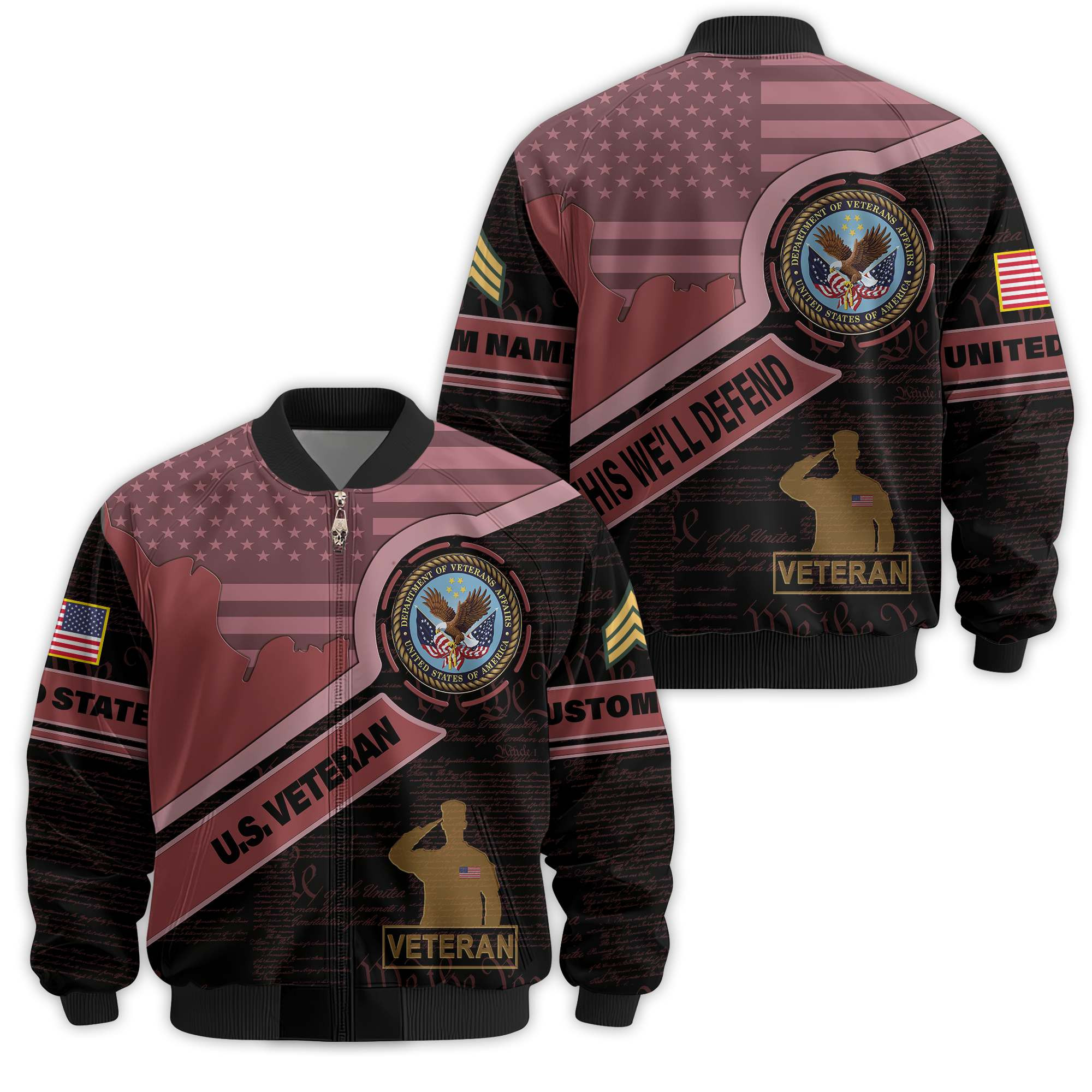 Premium Custom US Veteran Bomber Jacket VPVC811427, Waterproof Windbreaker Coat, US Veteran Gift, Veterans Day Gift
