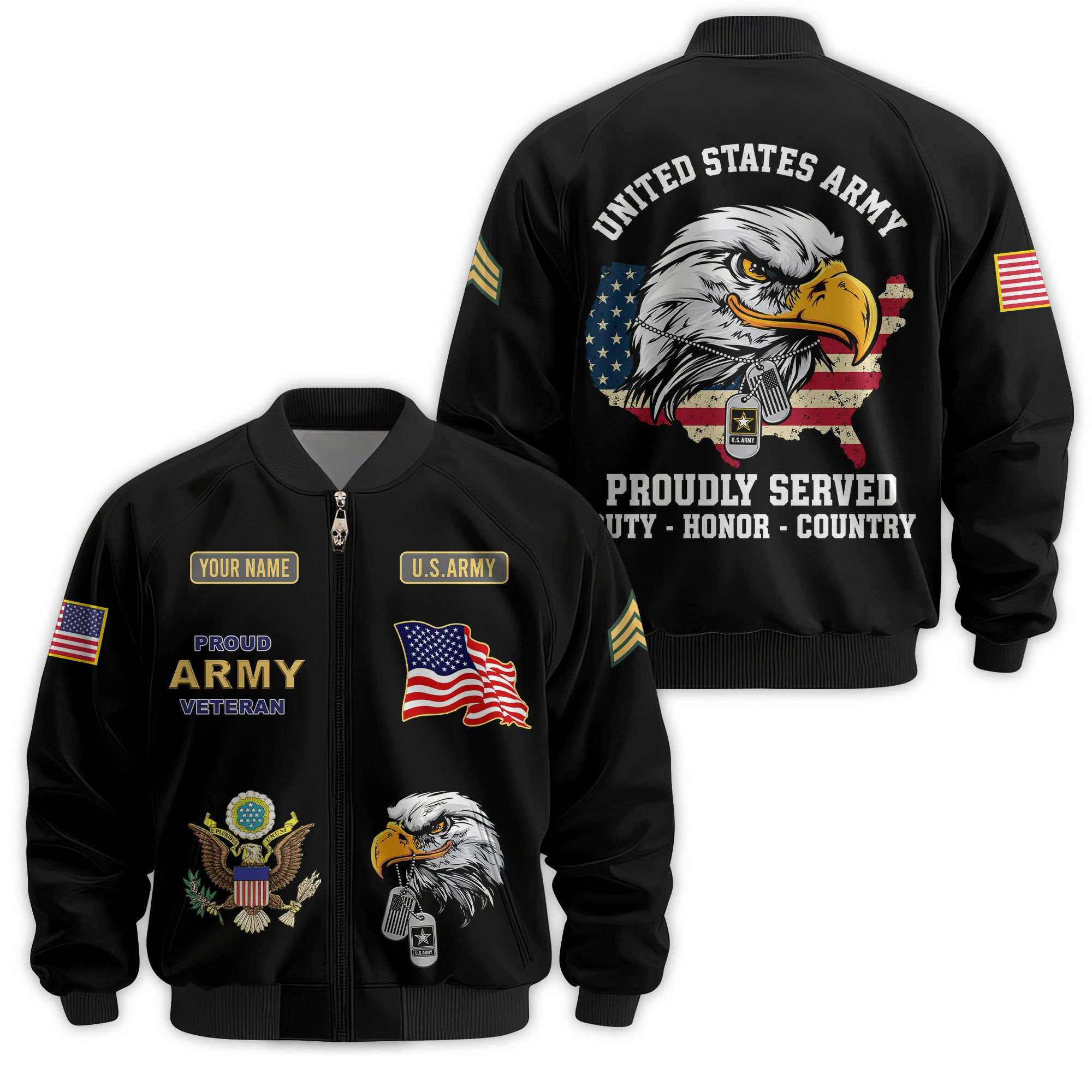 Premium Custom US Army Veteran Bomber Jacket VPVC811431, Waterproof Windbreaker Coat, Army Veteran Gift, Veterans Day Gift