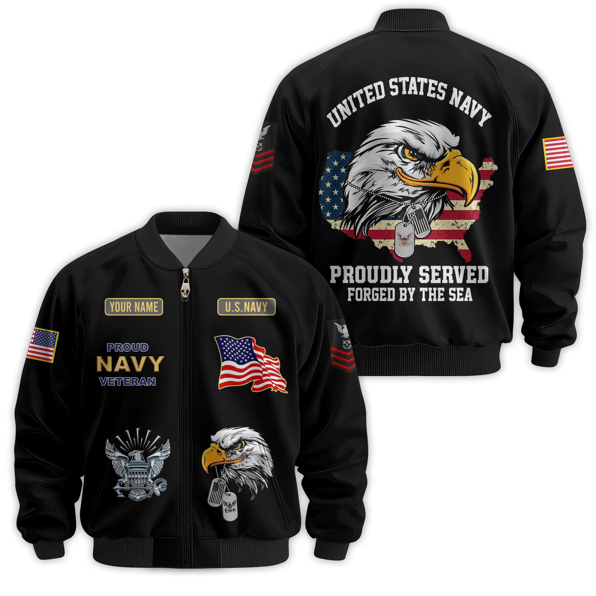 Premium Custom US Navy Veteran Bomber Jacket VPVC811432, Waterproof Windbreaker Coat, Navy Veteran Gift, Veterans Day Gift