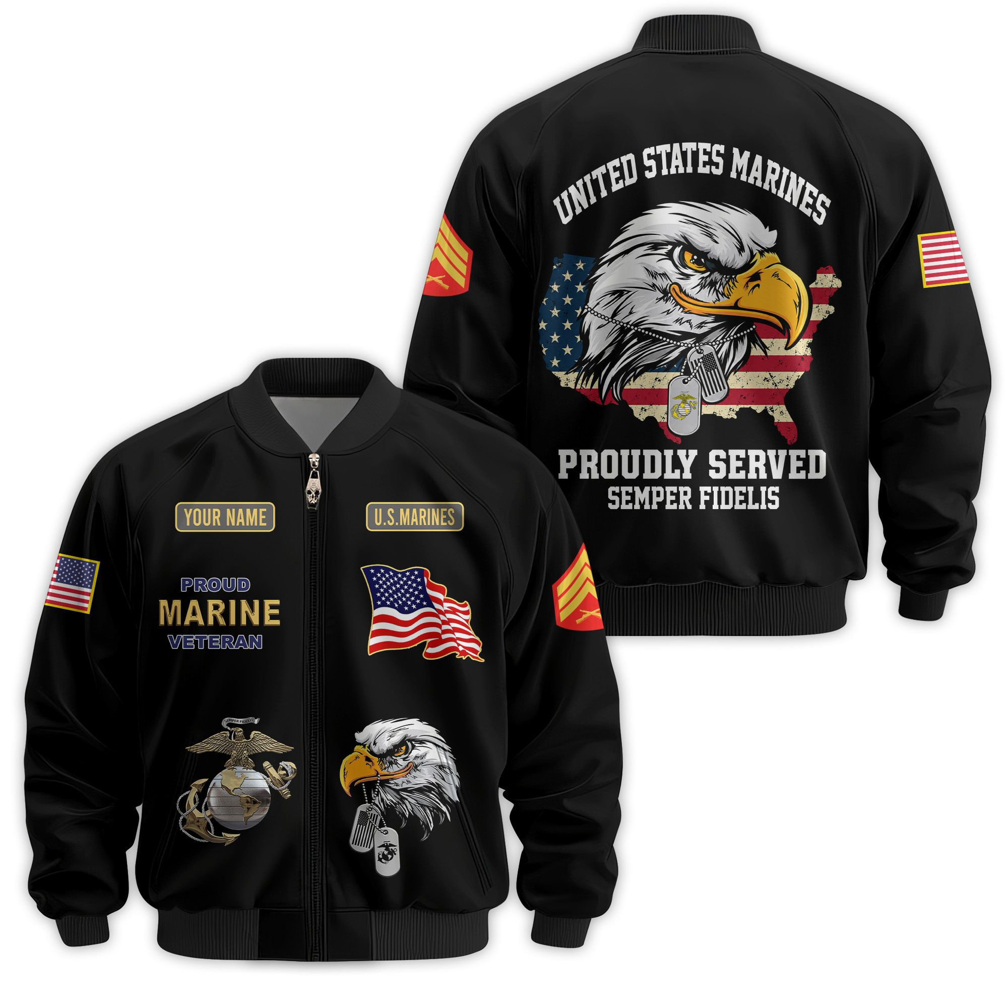 Premium Custom USMC Veteran Bomber Jacket VPVC811433, Waterproof Windbreaker Coat, Marine Veteran Gift, Veterans Day Gift