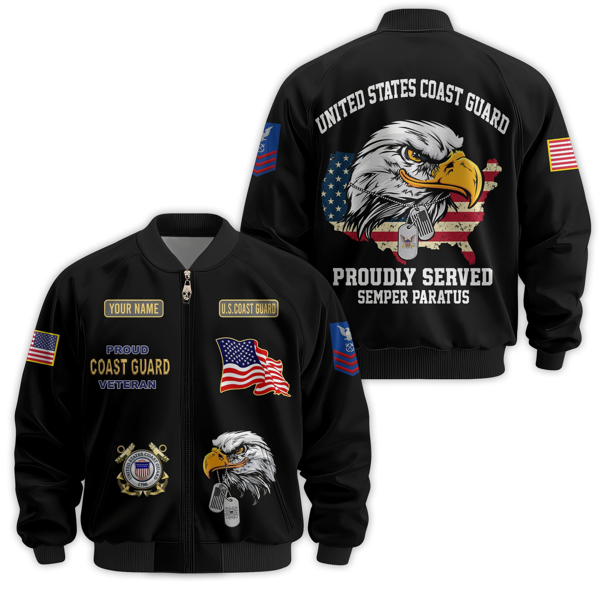 Premium Custom USCG Veteran Bomber Jacket VPVC811435, Waterproof Windbreaker Coat, Coast Guard Veteran Gift, Veterans Day Gift