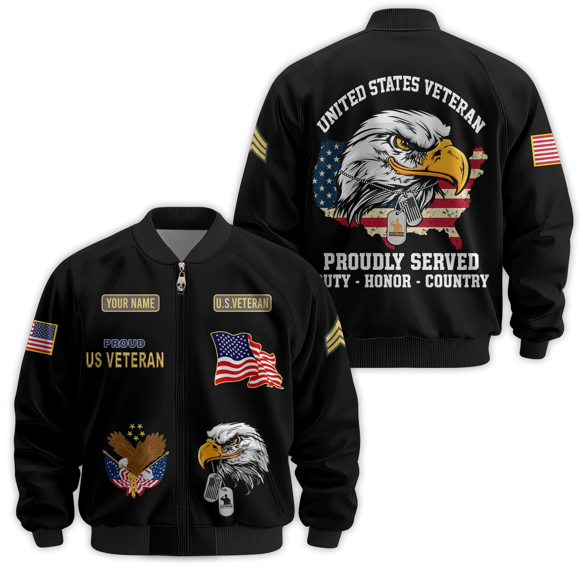 Premium Custom US Veteran Bomber Jacket VPVC811437, Waterproof Windbreaker Coat, US Veteran Gift, Veterans Day Gift