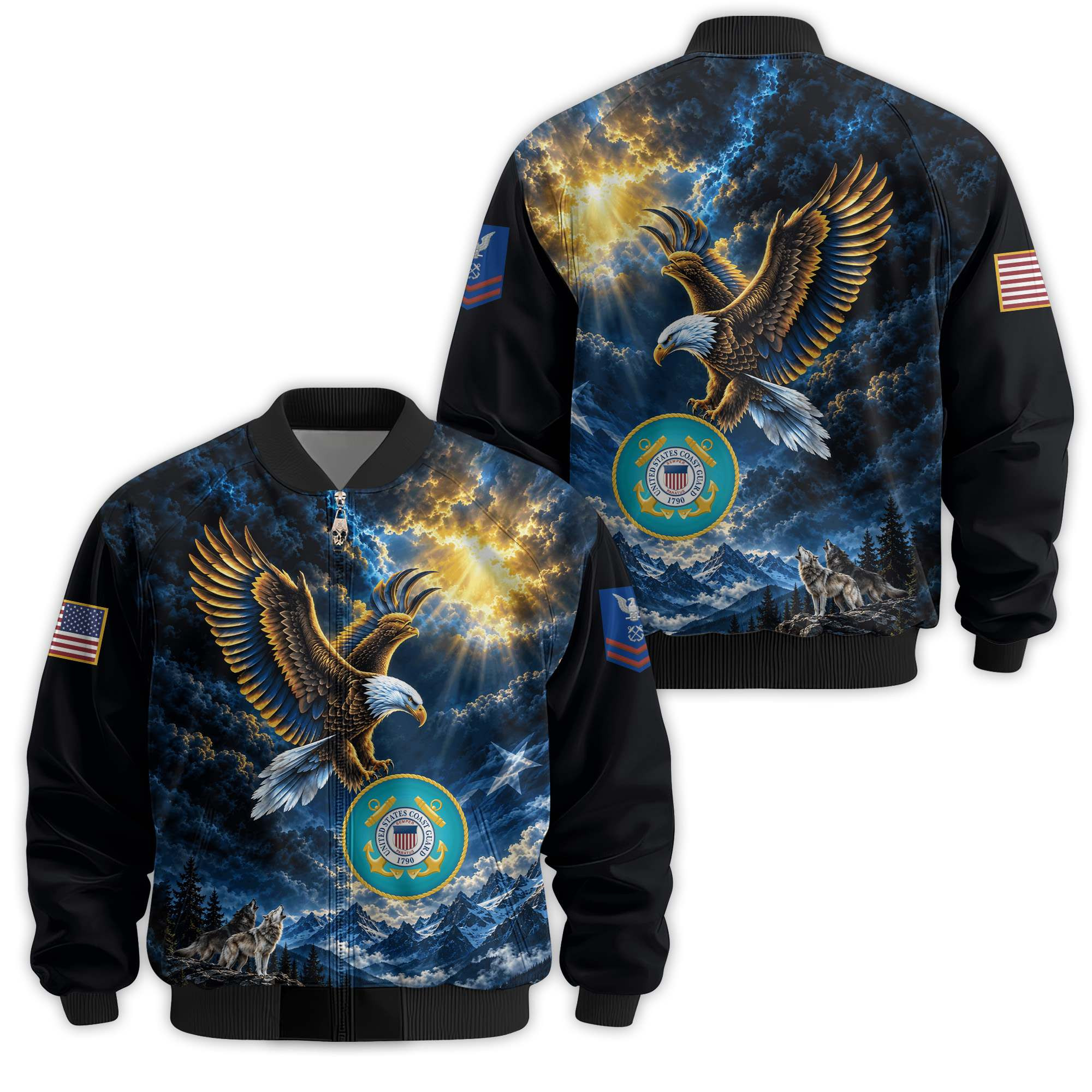 Premium Custom USCG Veteran Bomber Jacket VPVC811445, Waterproof Windbreaker Coat, Coast Guard Veteran Gift, Veterans Day Gift