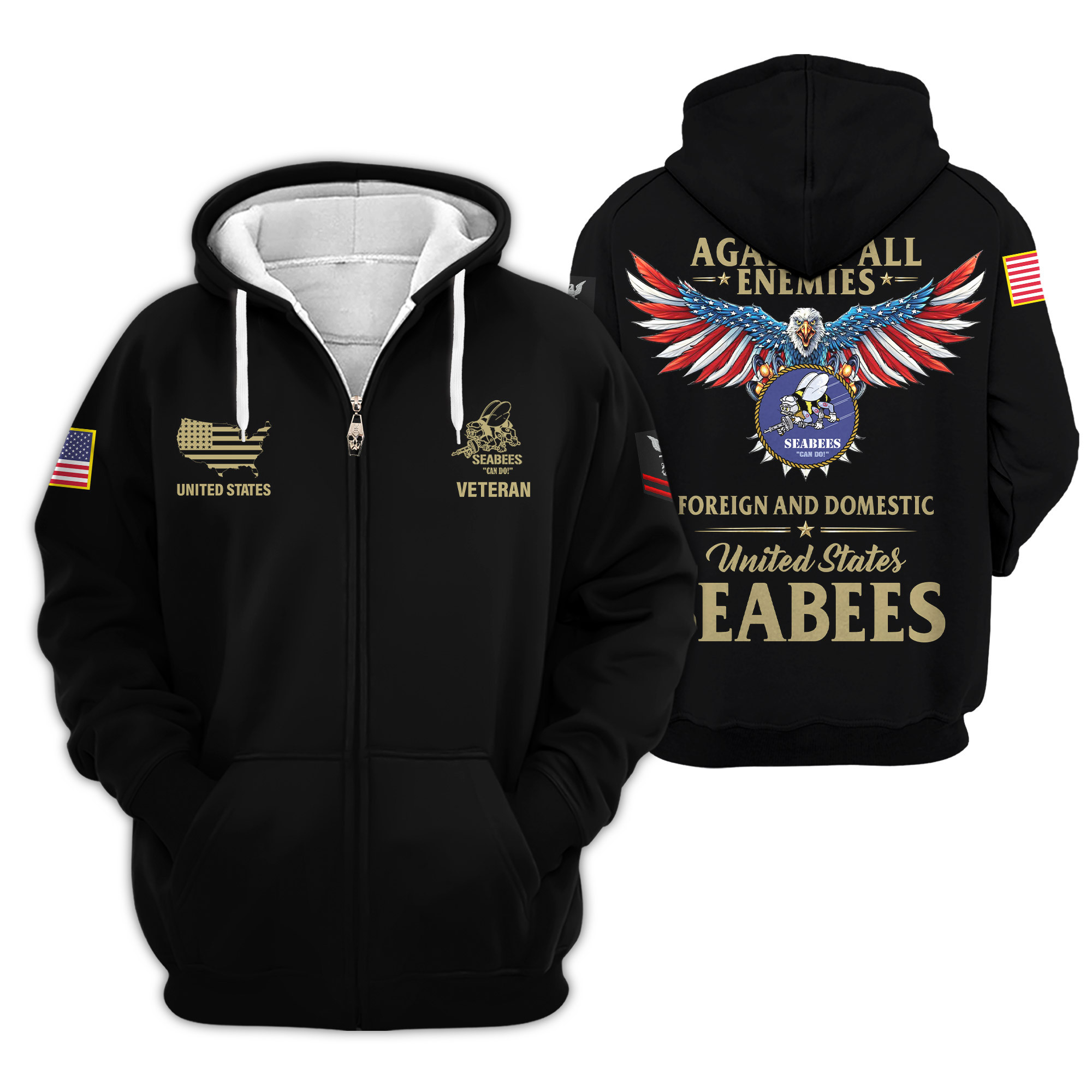 Premium Custom US Seabees Zip Up Hoodie VPVC609419, Gifts For Seabees Veteran, Gifts For Veterans Day